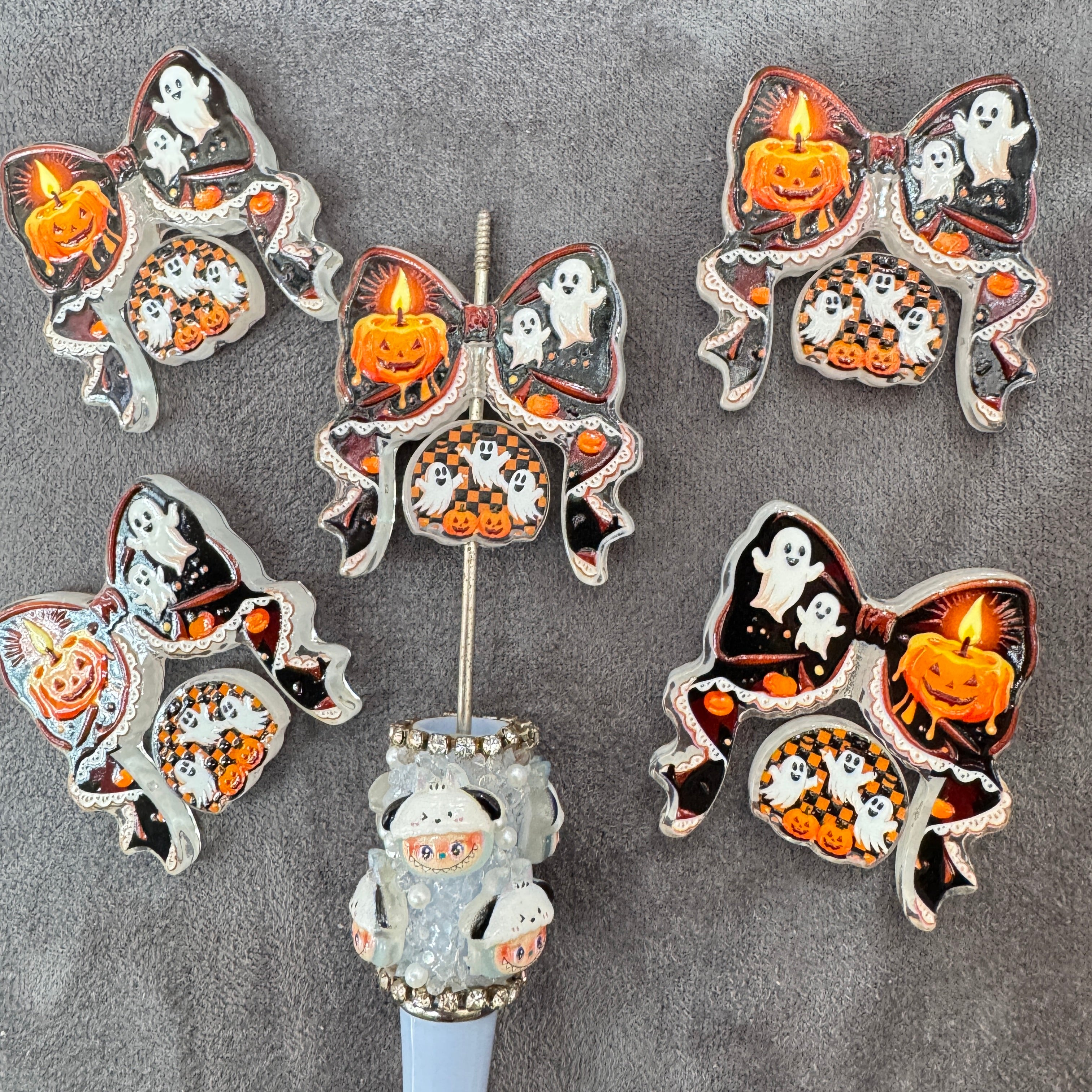 Halloween with Pumpkin Ghost Lace Bow Acrylic Beads Bow and Decoration