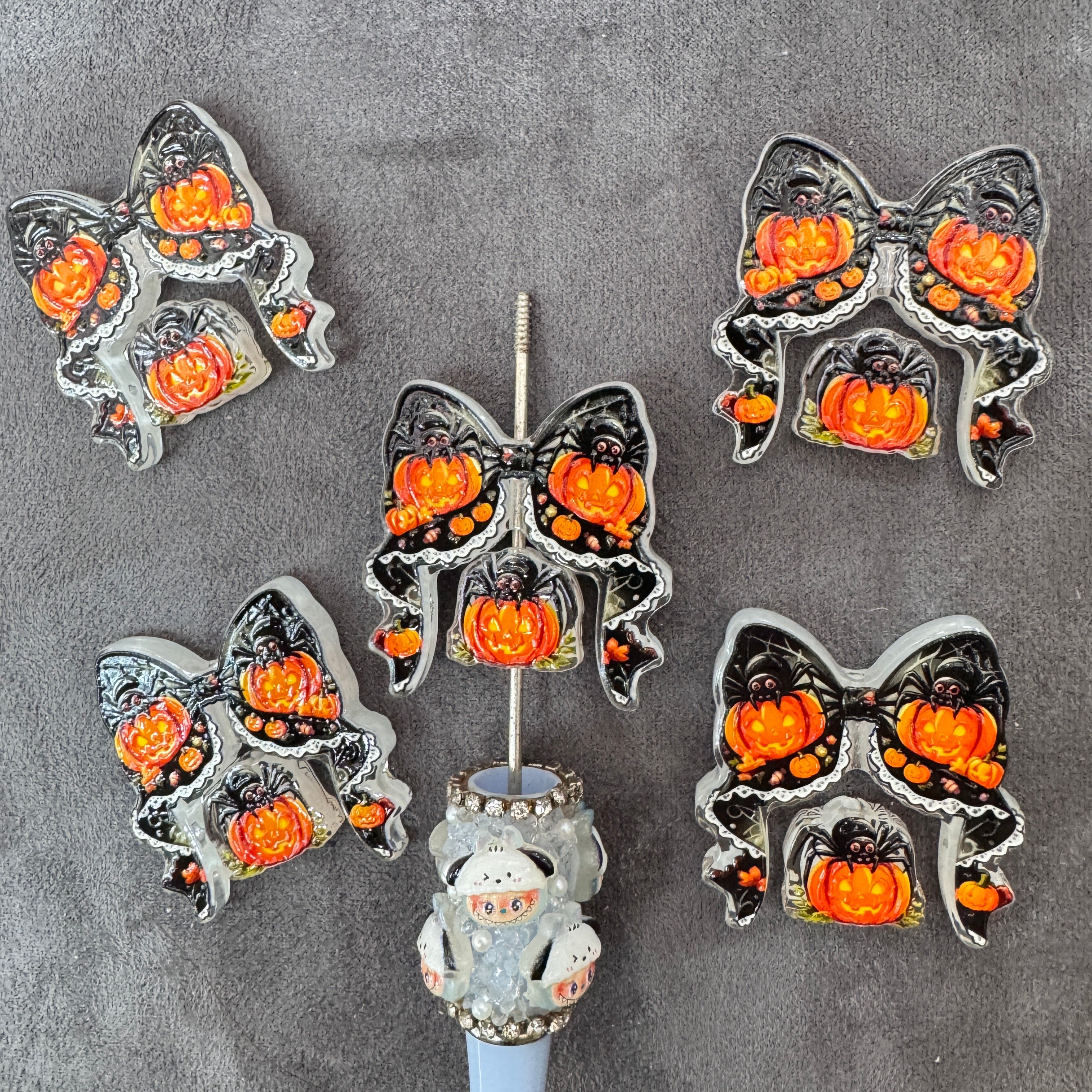 Halloween with Pumpkin Cobweb Lace Bow Acrylic Beads Bow and Decoration