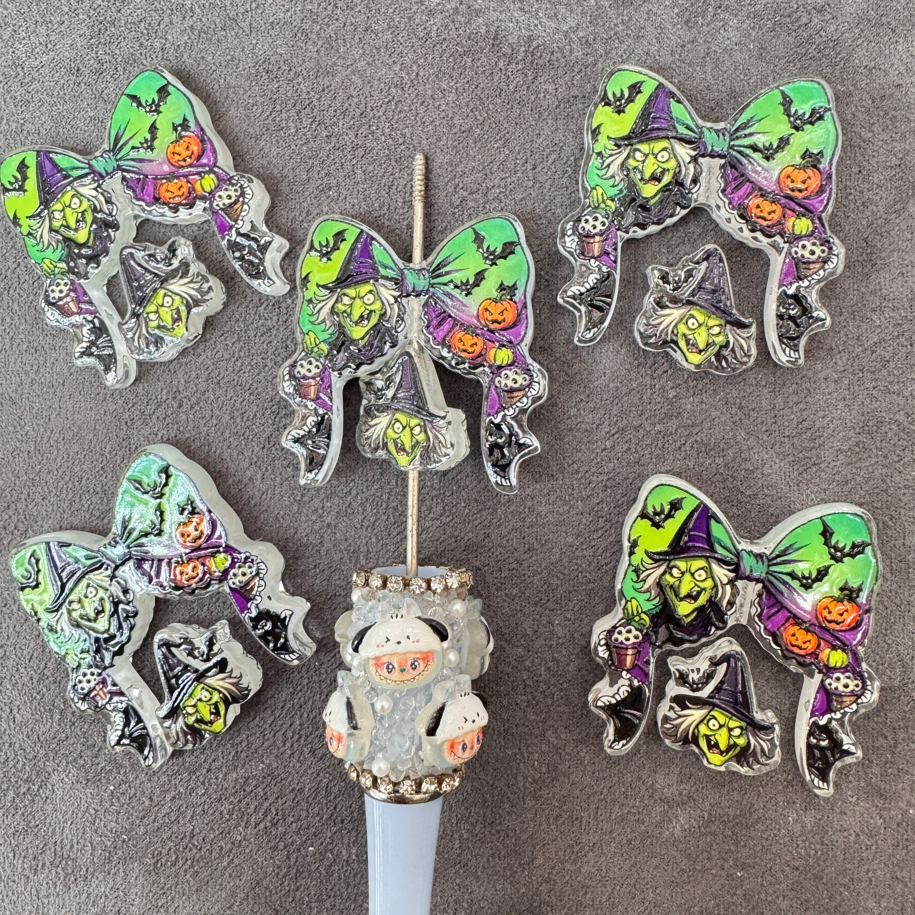 Halloween with Bat Pumpkin  Lace Bow Acrylic Beads Bow and Decoration
