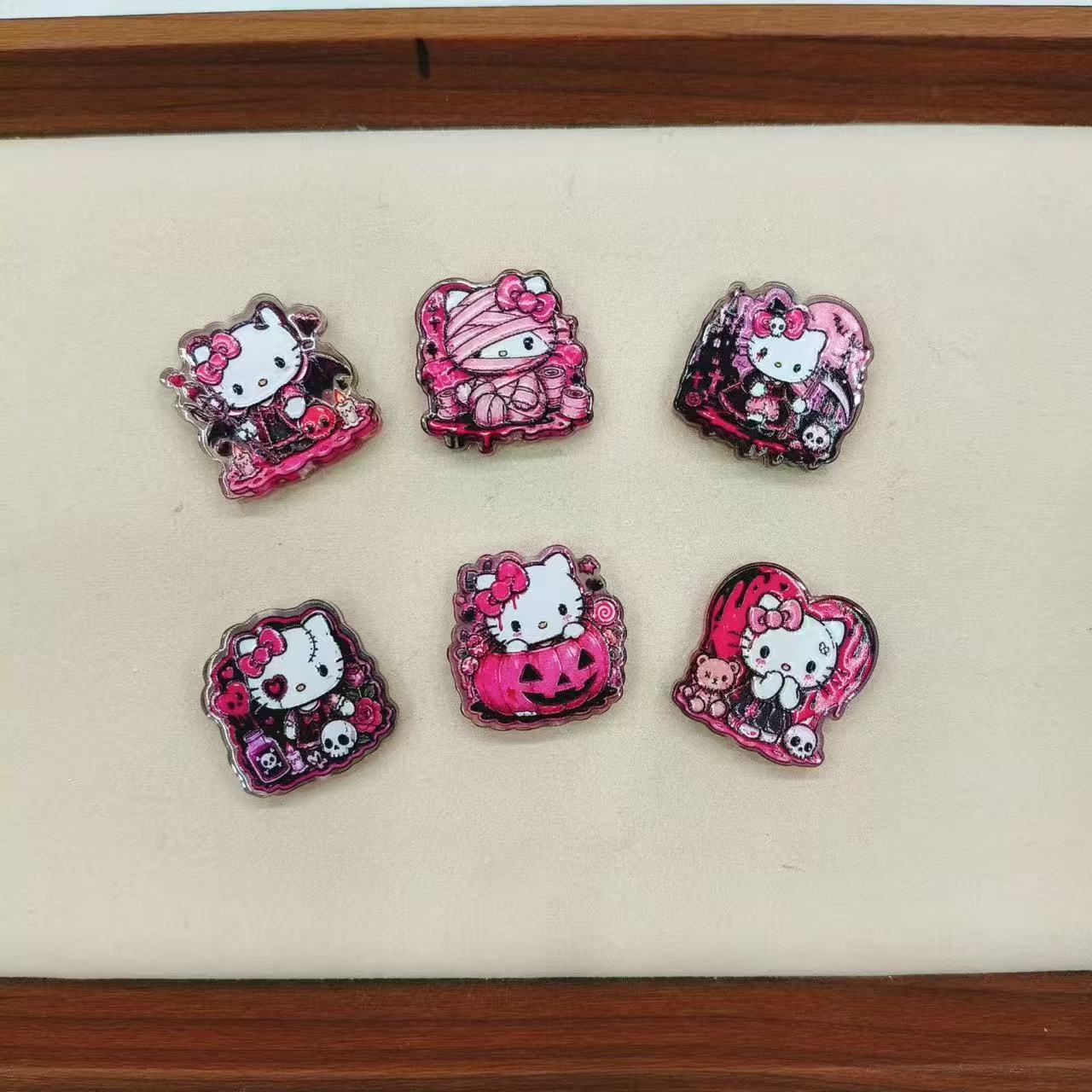 Pink‑Black Gothic Halloween Cute Cat  Acrylic Focal Beads, For Pen Toppers ,Random Mix