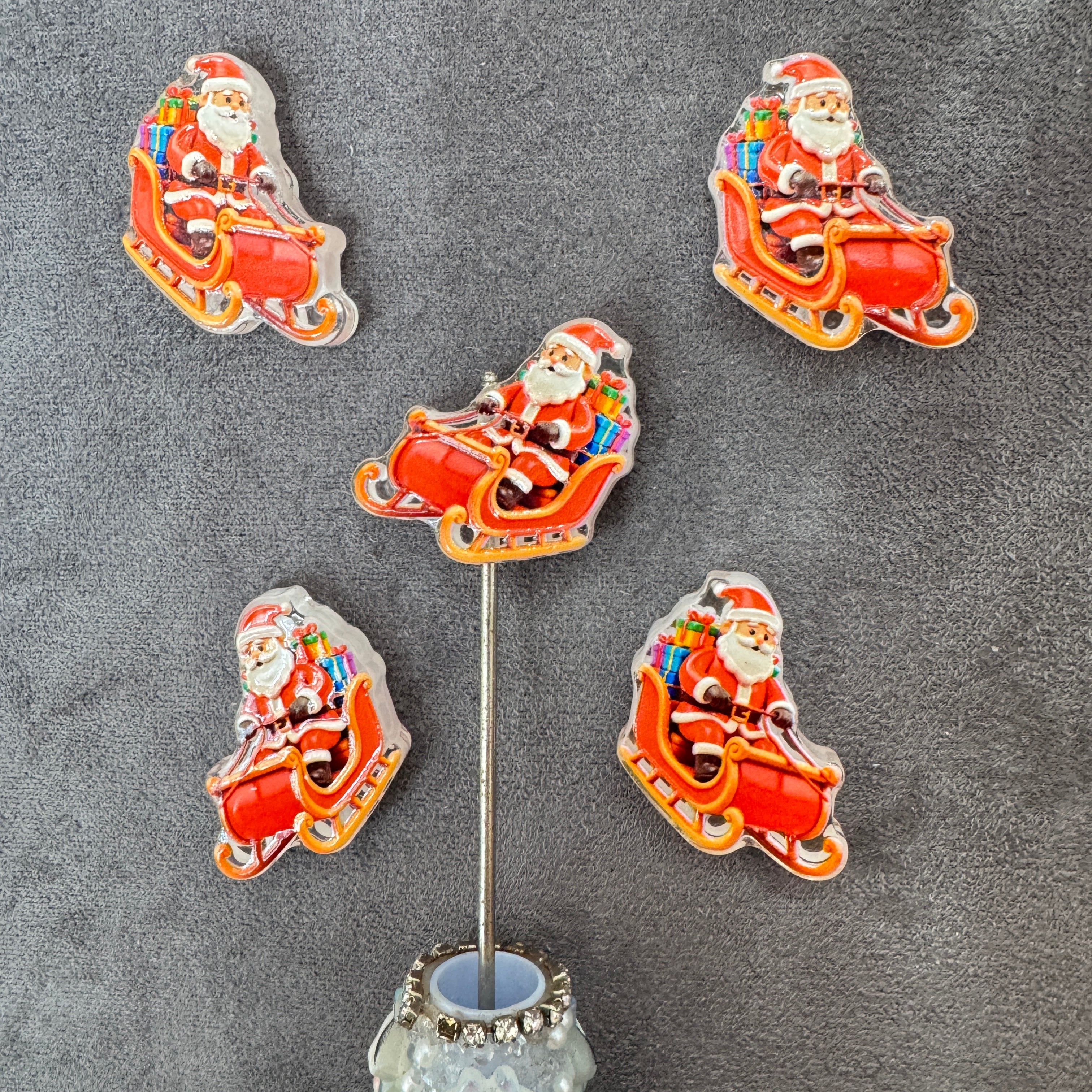 Acrylic Focal Beads Santa Claus with Red Christmas Hat Drives the Sled