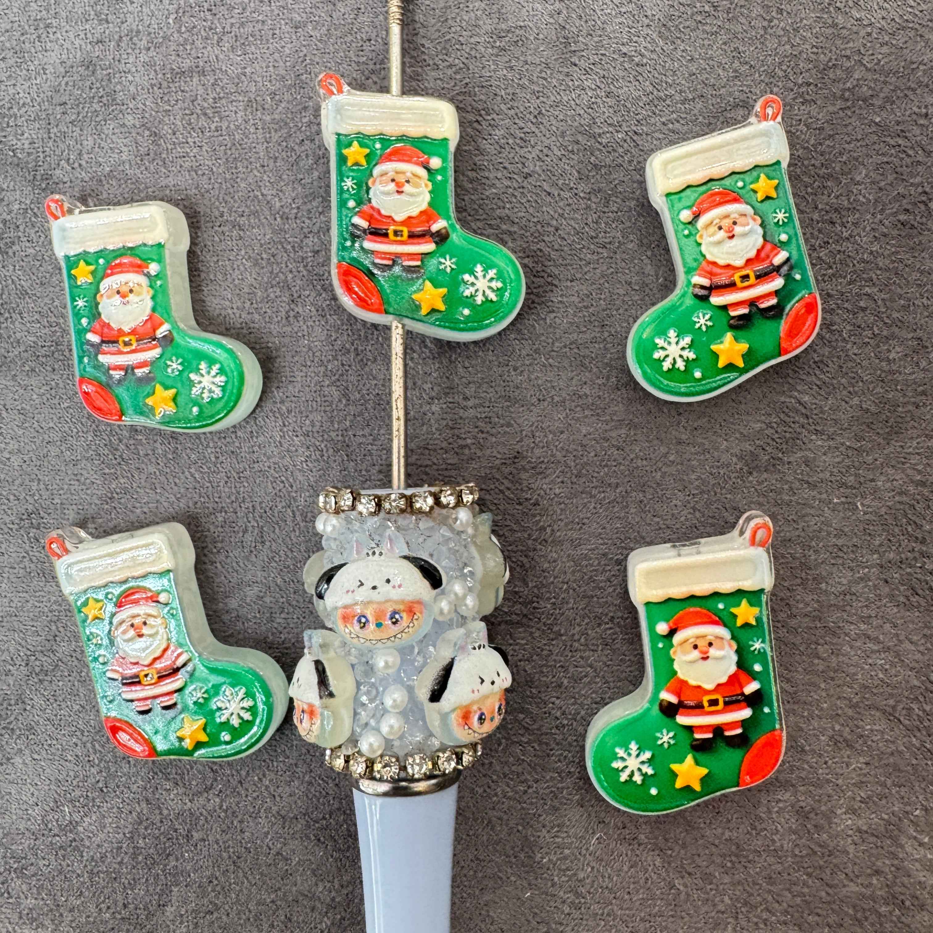 Acrylic Bead String Shaped Like A Christmas Stocking, Featuring Santa Claus, Stars, and Snowflakes