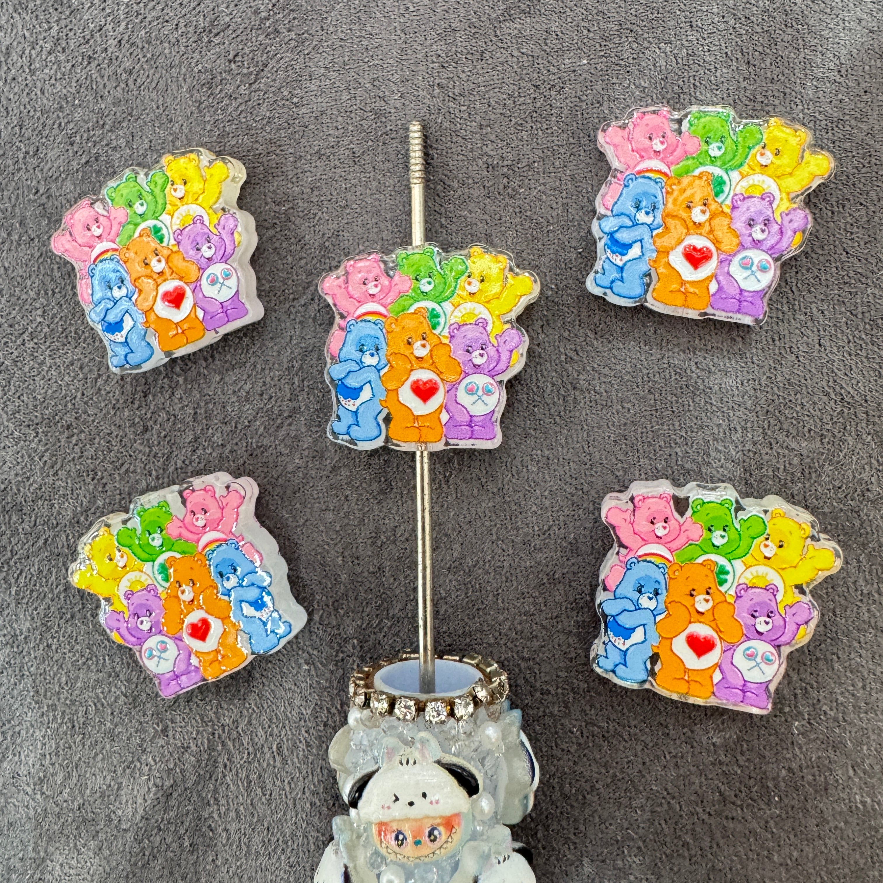 Multi‑Cute Cartoon Bears Heart Rainbow Cloud Print Acrylic Focal Beads