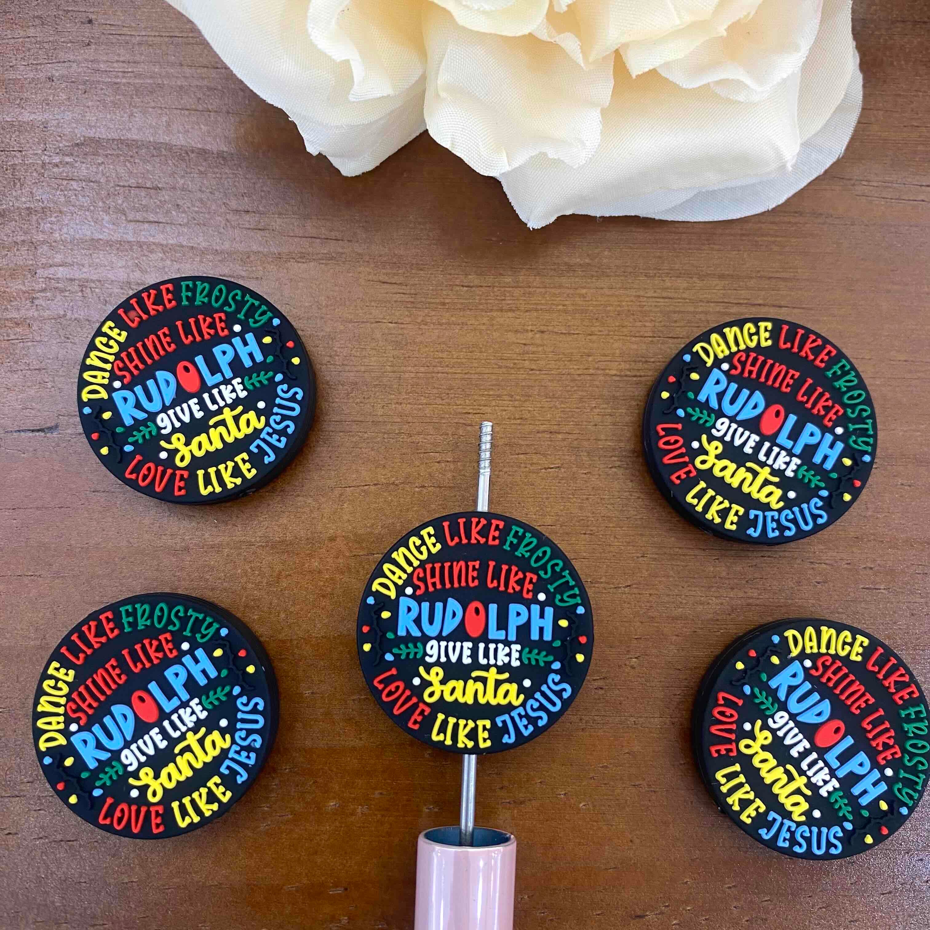 FS20145-Christmas Holiday Quote Flat Silicone Focal Beads