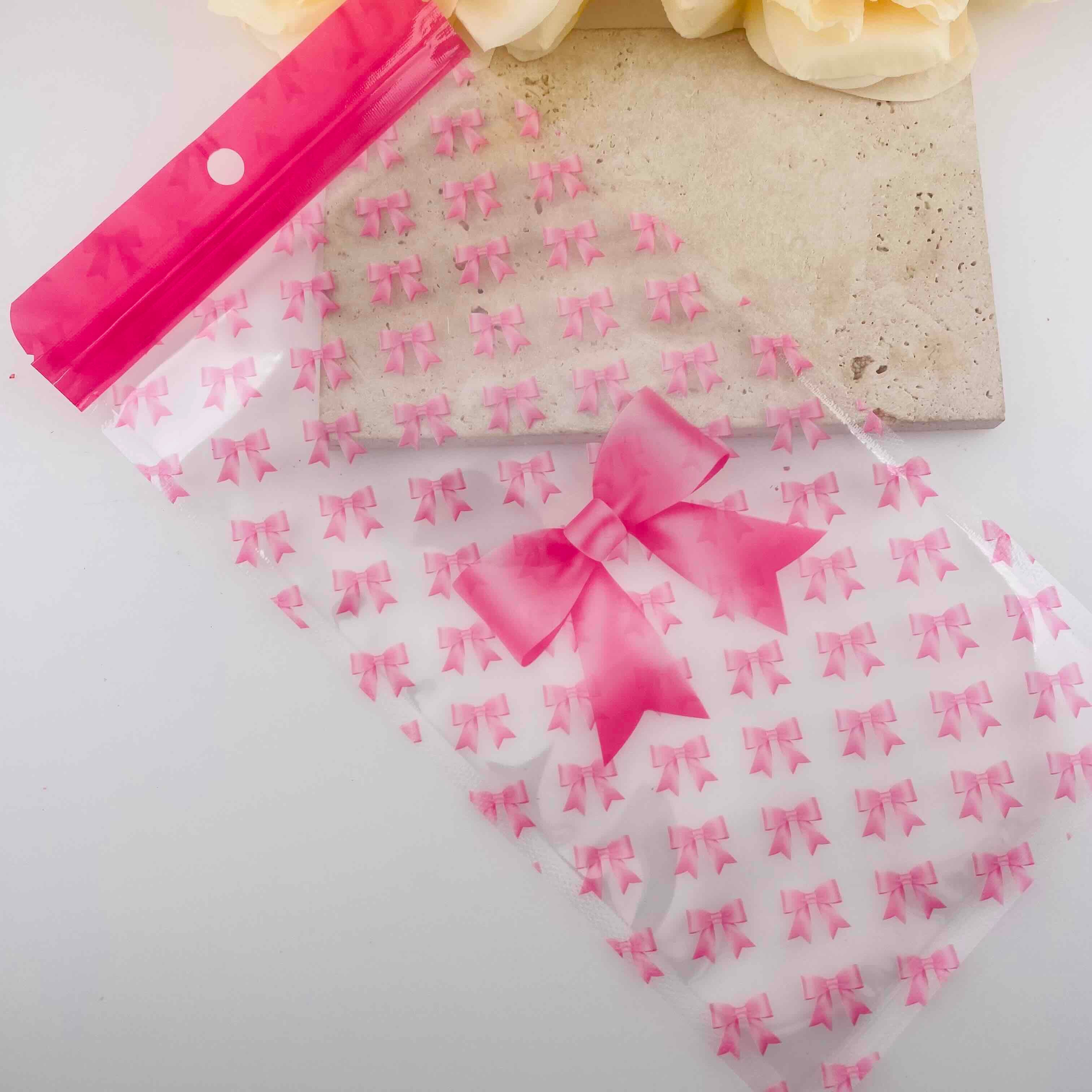 FS19975-About 12*23cm Rose Red Bow Plastic Zipper Bags