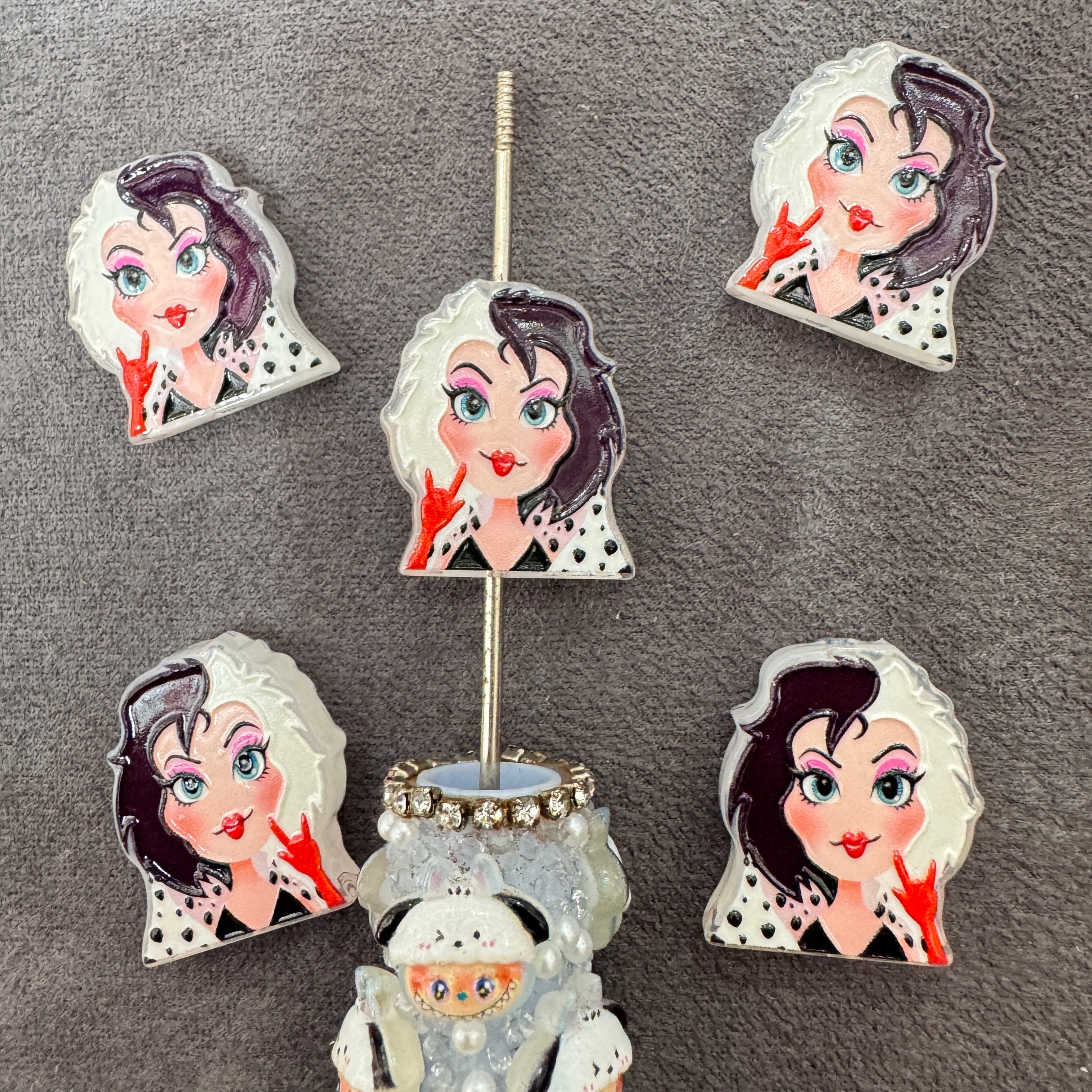 Black White Hair Cartoon Lady Acrylic Focal Beads