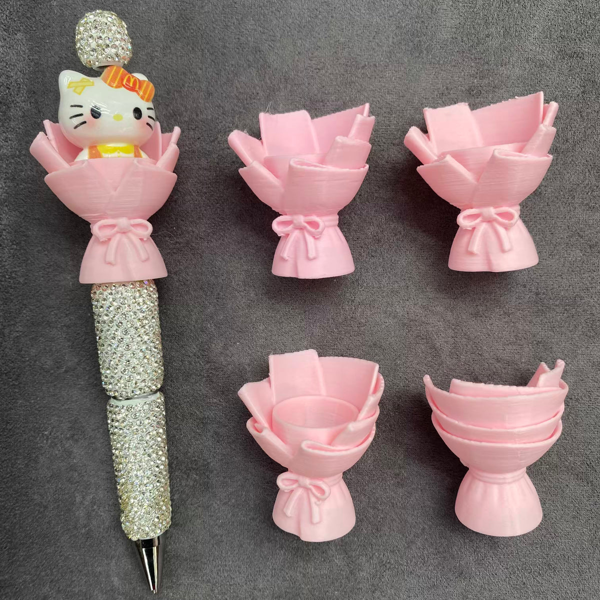 DIY Bouquet Pen Acrylic Beads3D Printed Mini Flower Bouquet Holder for Decorative Pen, Handmade Beaded Pen Accessories