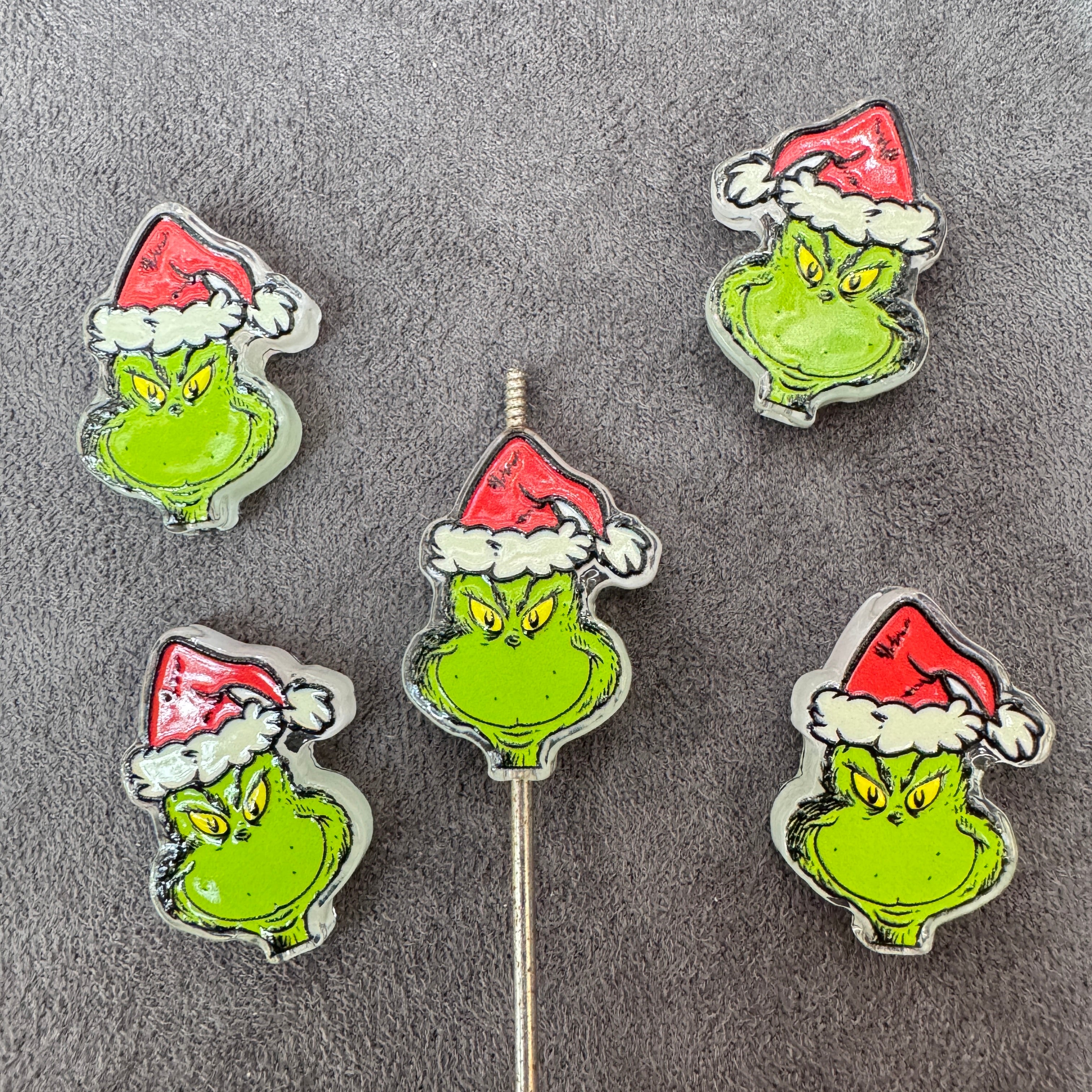 Green Monster Christmas Santa Hat Acrylic Focal Beads