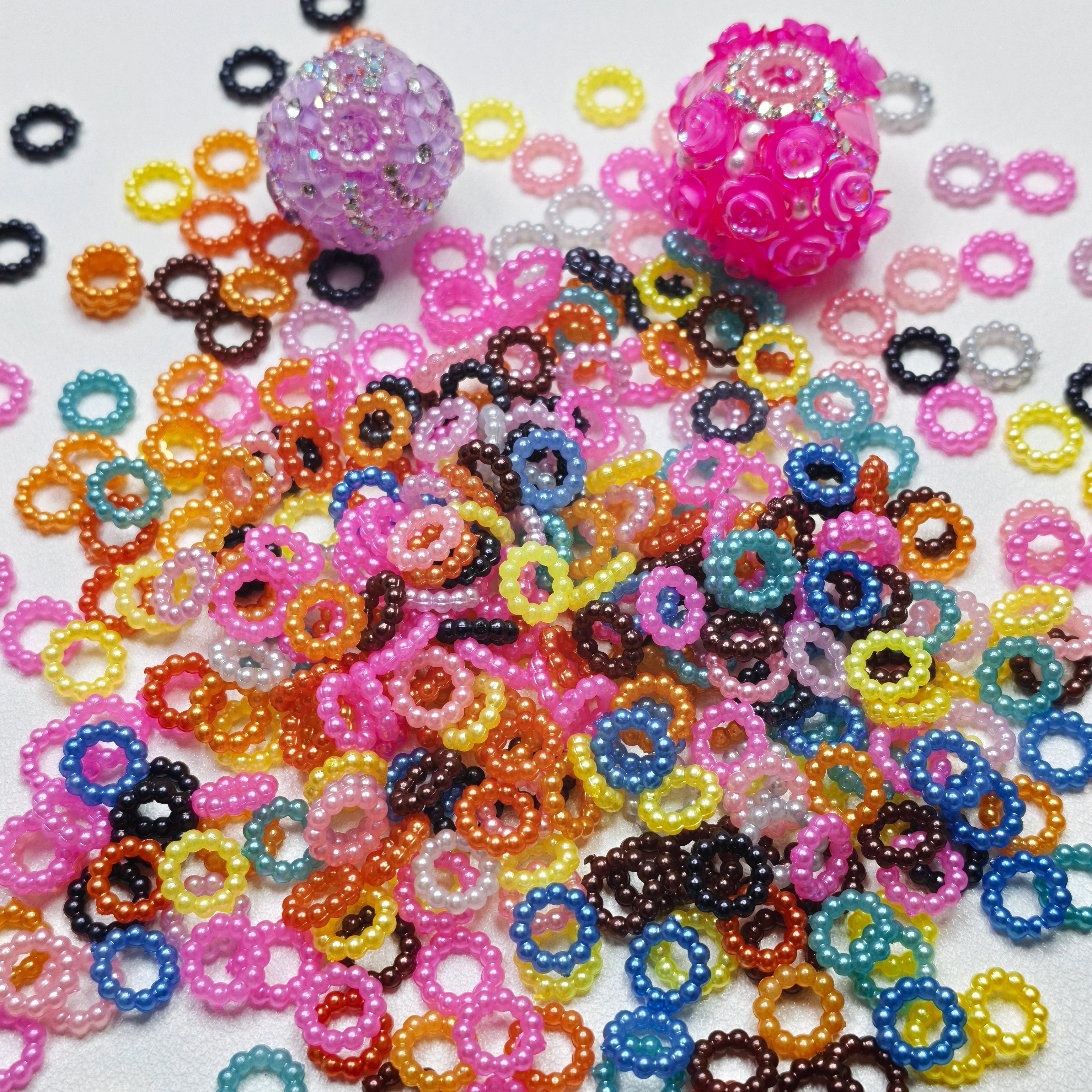 Pearl Ring Acrylic Beads in Solid Colors, Random Mix, 8MM