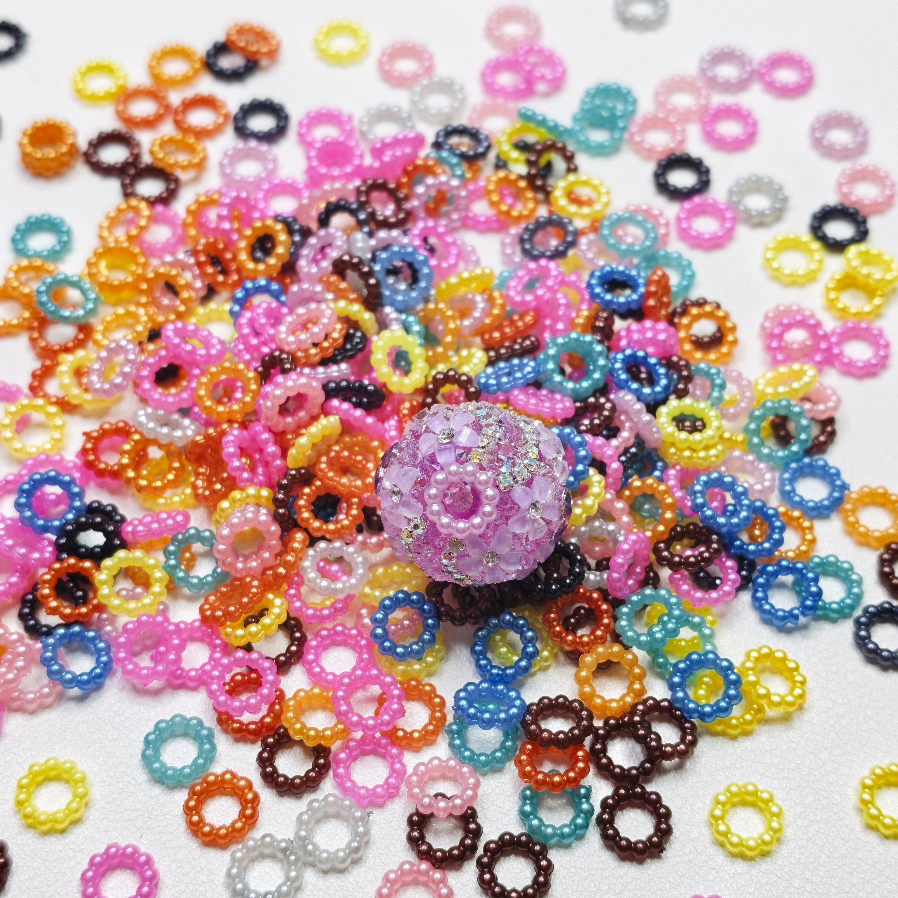 Pearl Ring Acrylic Beads in Solid Colors, Random Mix, 8MM