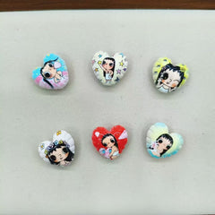 Heart Acrylic Beads Big Eyes Girl Character Series, Random Mix