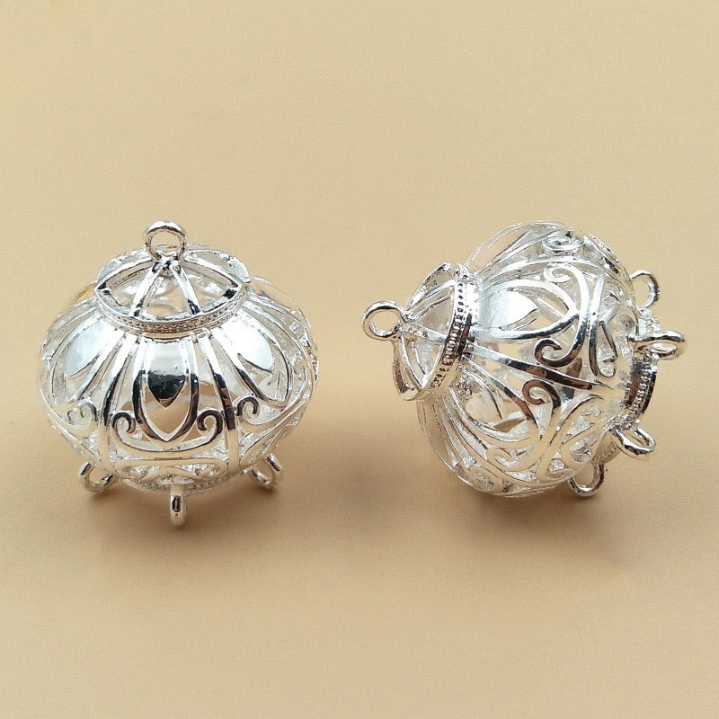 DIY Beaded Pendant, Silver Hollow Metal Ball  Cage Ornament for Jewelry Making