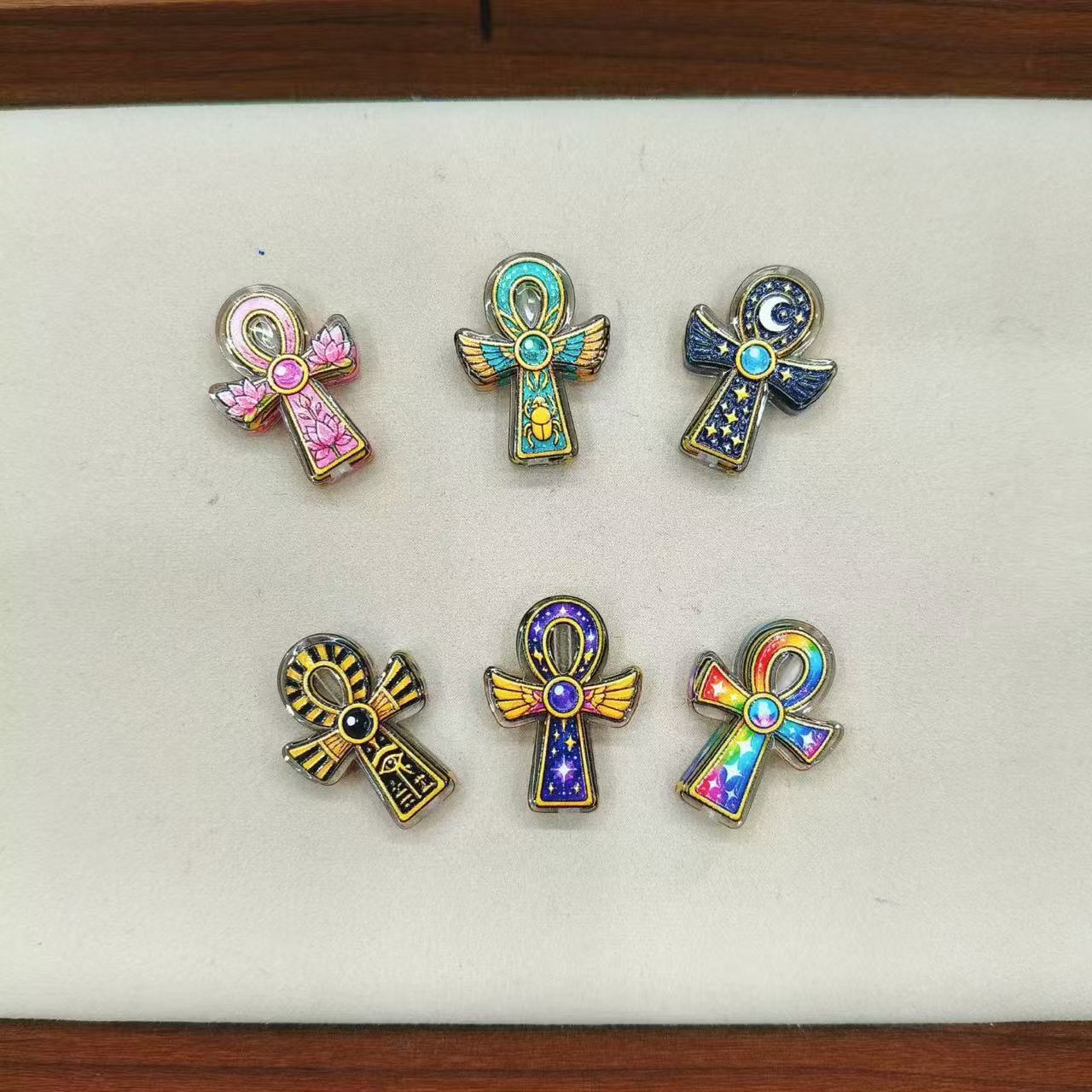 Ancient Egyptian Ankh Symbol Themed Patterns Acrylic Focal Beads,For Pen Toppers,Random Mix