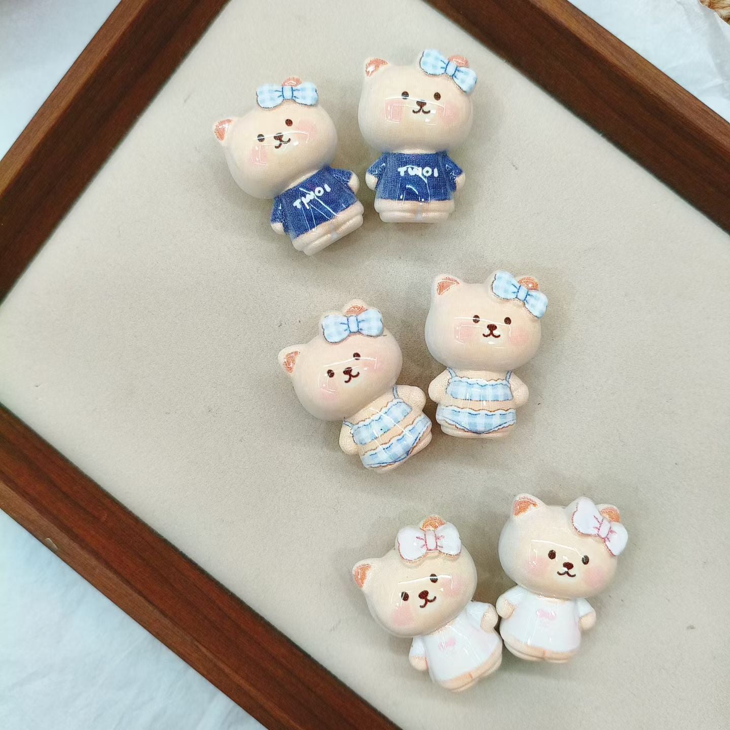 Cute Hand‑Painted Bow Bear 3D Acrylic Beads,For Pen Topper Or Keychain,Random Mix
