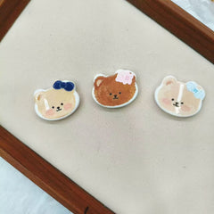 Cute Hand‑Painted Bow Bear Flat Acrylic Focal Beads,For Pen Toppers Or Keychain,Random Mix