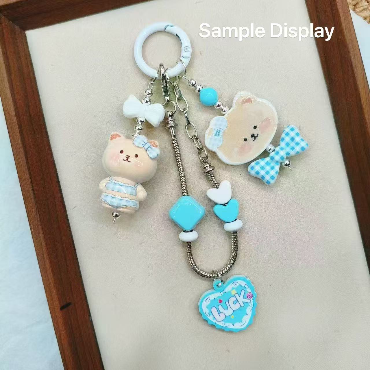 Cute Hand‑Painted Bow Bear 3D Acrylic Beads,For Pen Topper Or Keychain,Random Mix