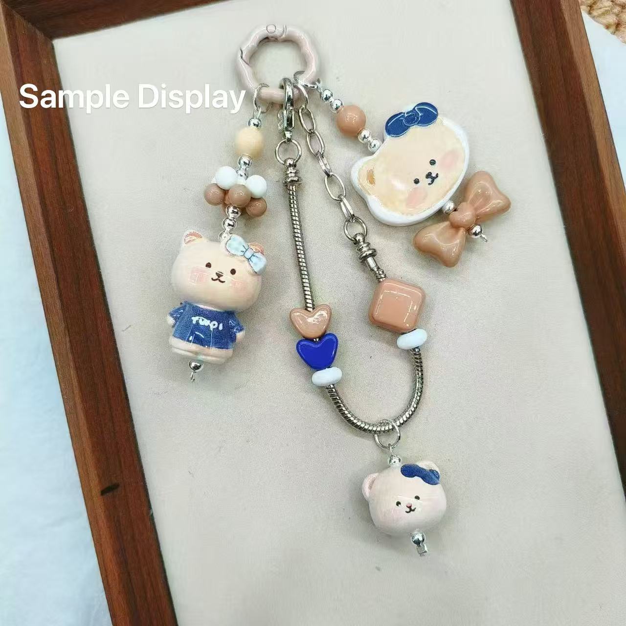 Cute Hand‑Painted Bow Bear 3D Acrylic Beads,For Pen Topper Or Keychain,Random Mix