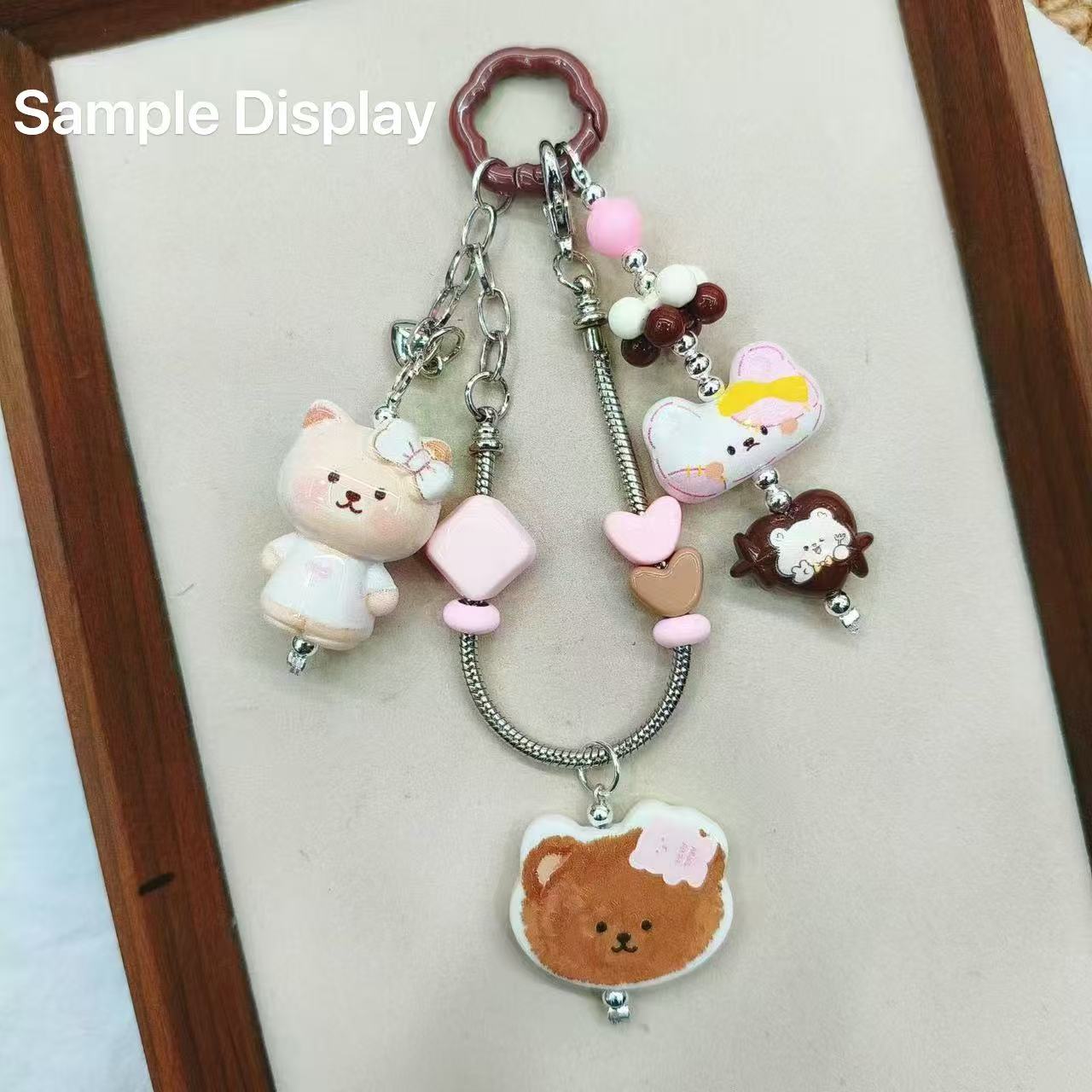 Cute Hand‑Painted Bow Bear 3D Acrylic Beads,For Pen Topper Or Keychain,Random Mix