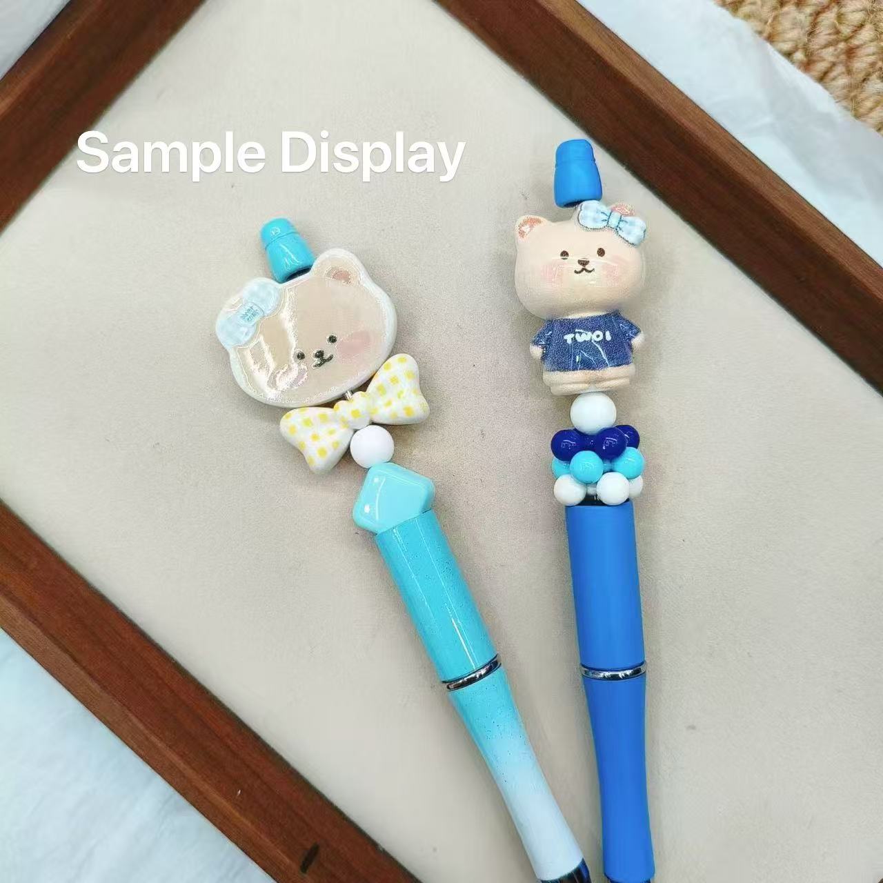 Cute Hand‑Painted Bow Bear 3D Acrylic Beads,For Pen Topper Or Keychain,Random Mix
