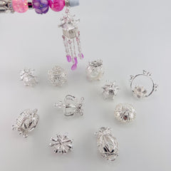 DIY Beaded Pendant, Silver Hollow Metal Ball  Cage Ornament for Jewelry Making