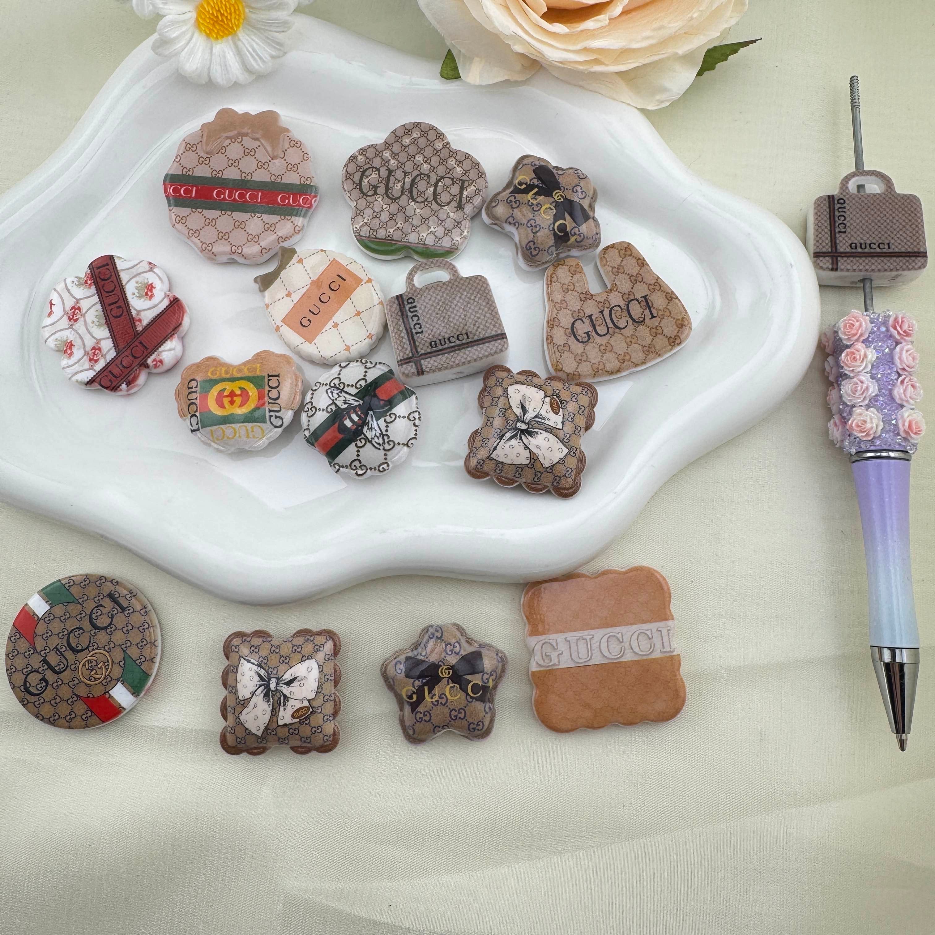 FS6878-Random Mixed Printed Acrylic Beads For Making Beadable Pens Or Keychain Jewelry Making Zoe DIY Wholesale