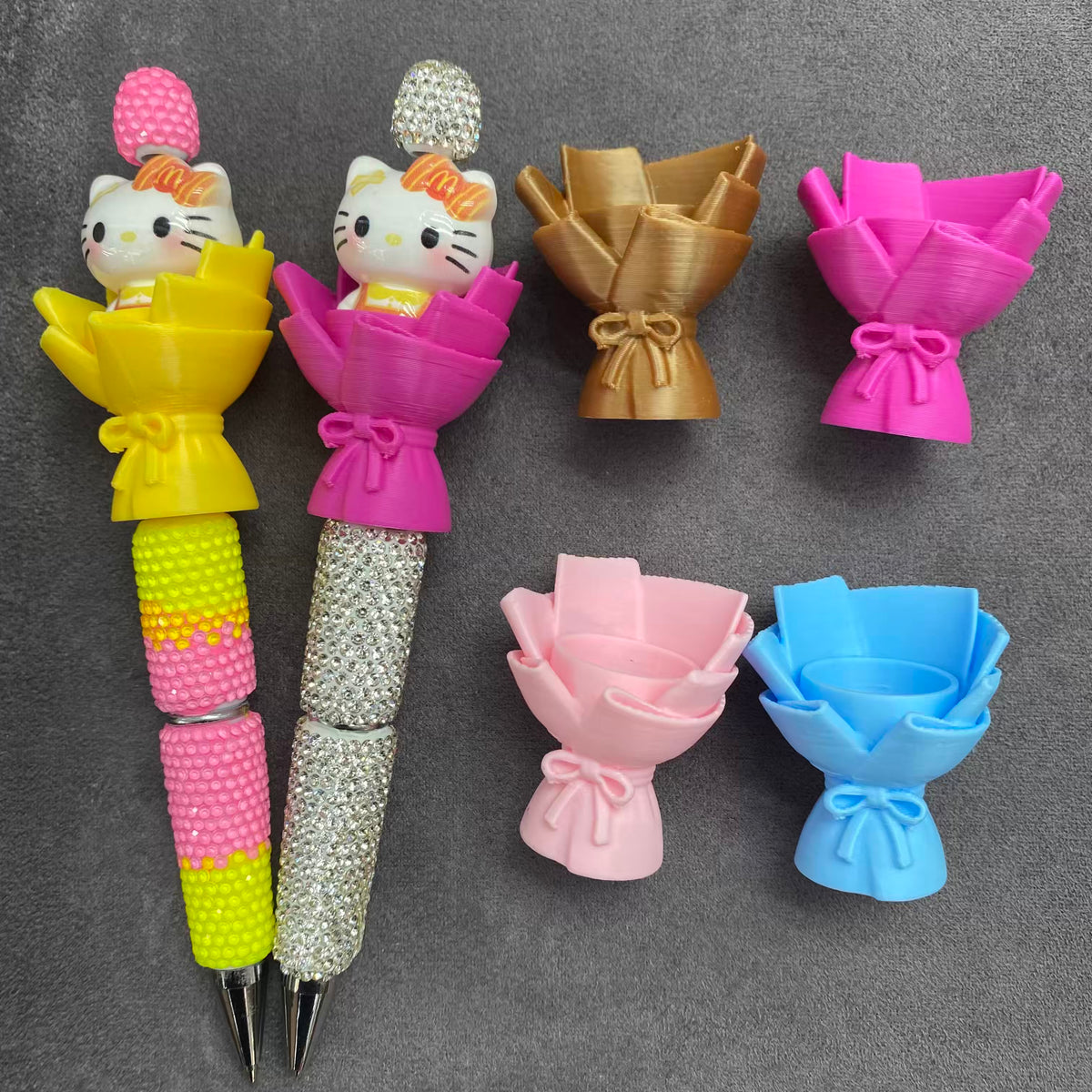 DIY Bouquet Pen Acrylic Beads3D Printed Mini Flower Bouquet Holder for Decorative Pen, Handmade Beaded Pen Accessories