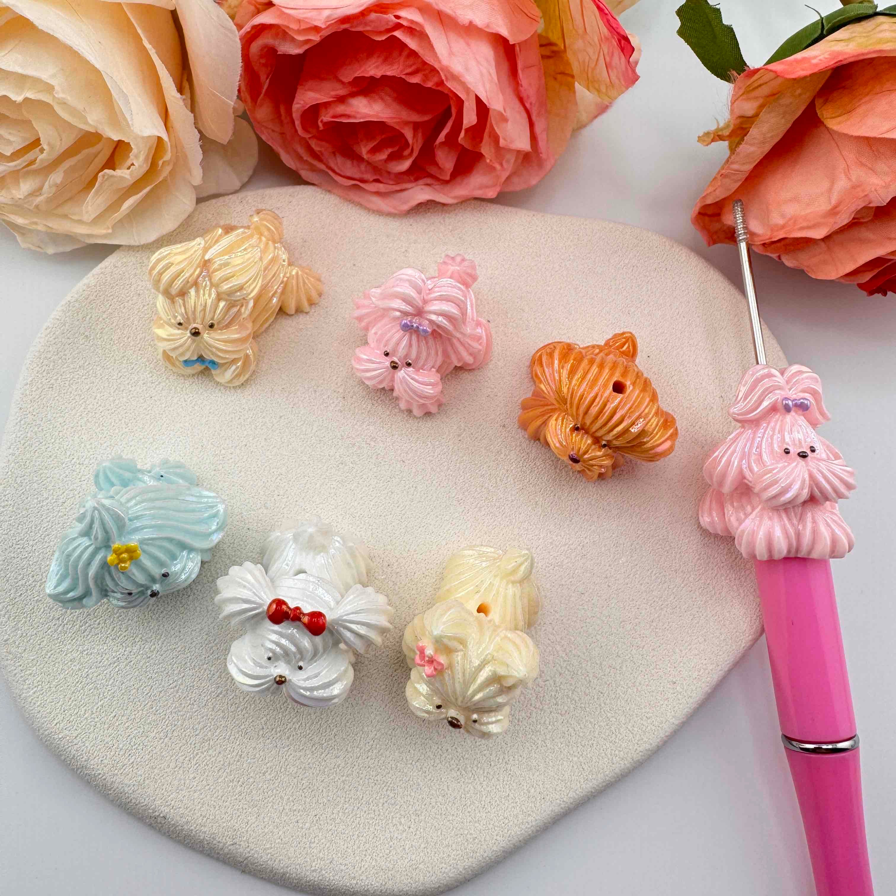 FS10902-Random Mixed Puppy UV Coating Resin Beads For Beadable Pens Keychain Jewelry Making