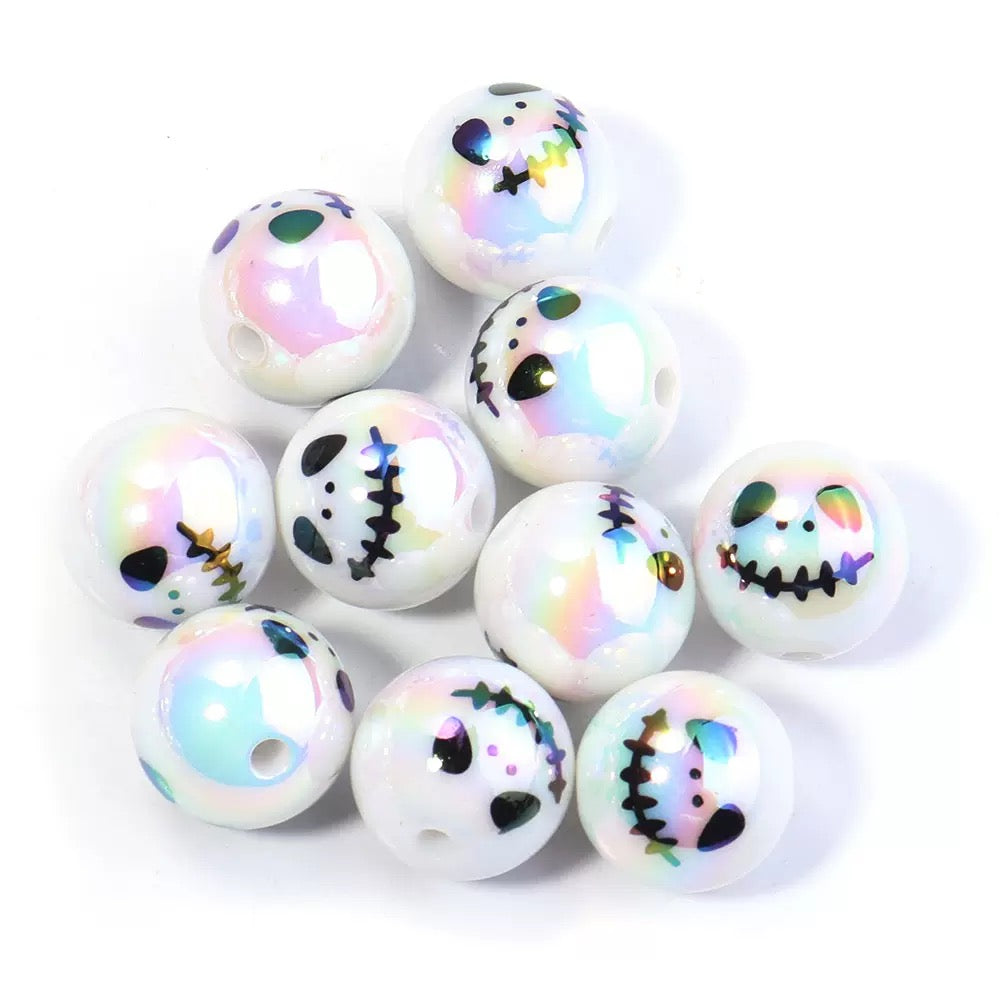 FS19379-16mm UV Coating Halloween Skull Ghost Printing Acrylic Beads
