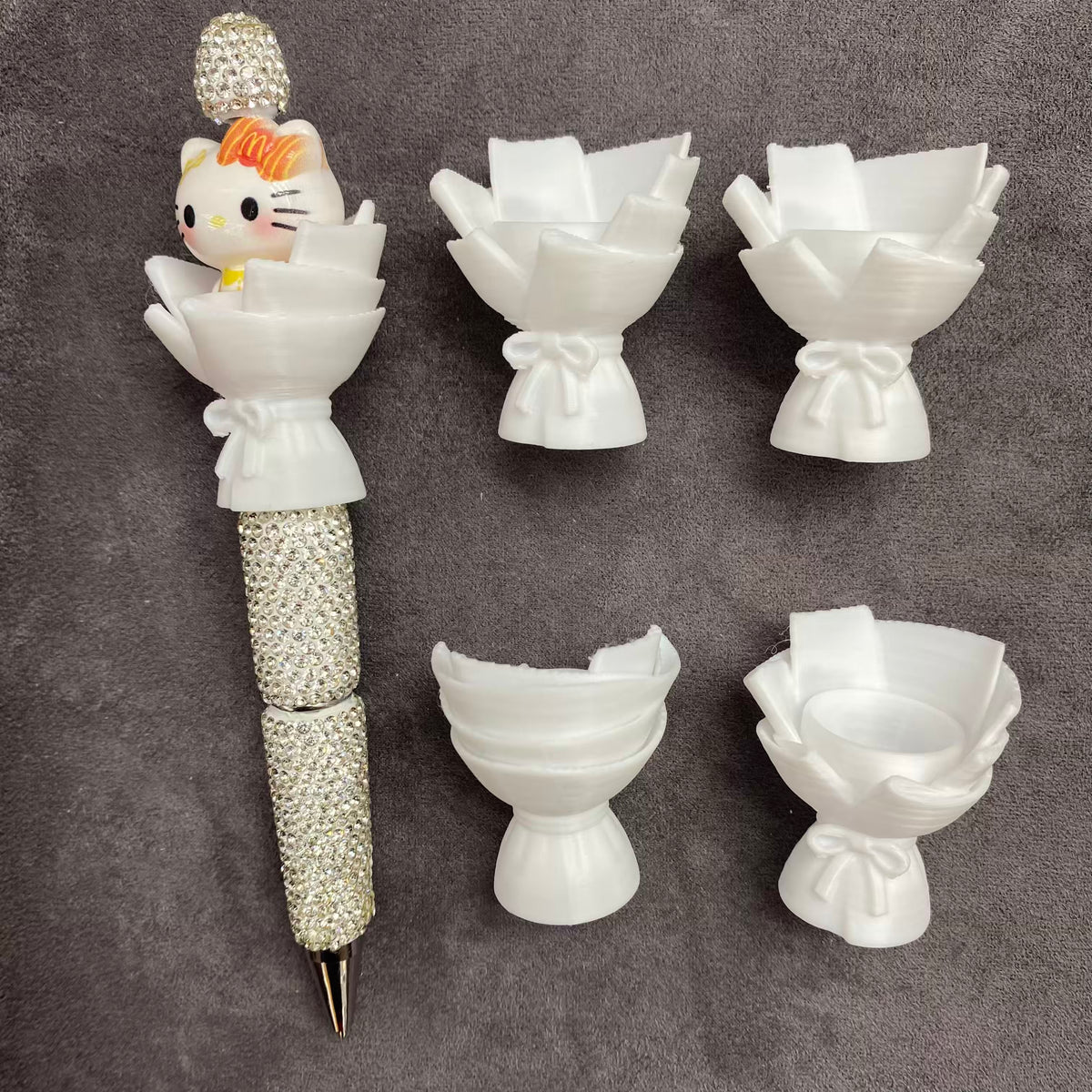 DIY Bouquet Pen Acrylic Beads3D Printed Mini Flower Bouquet Holder for Decorative Pen, Handmade Beaded Pen Accessories