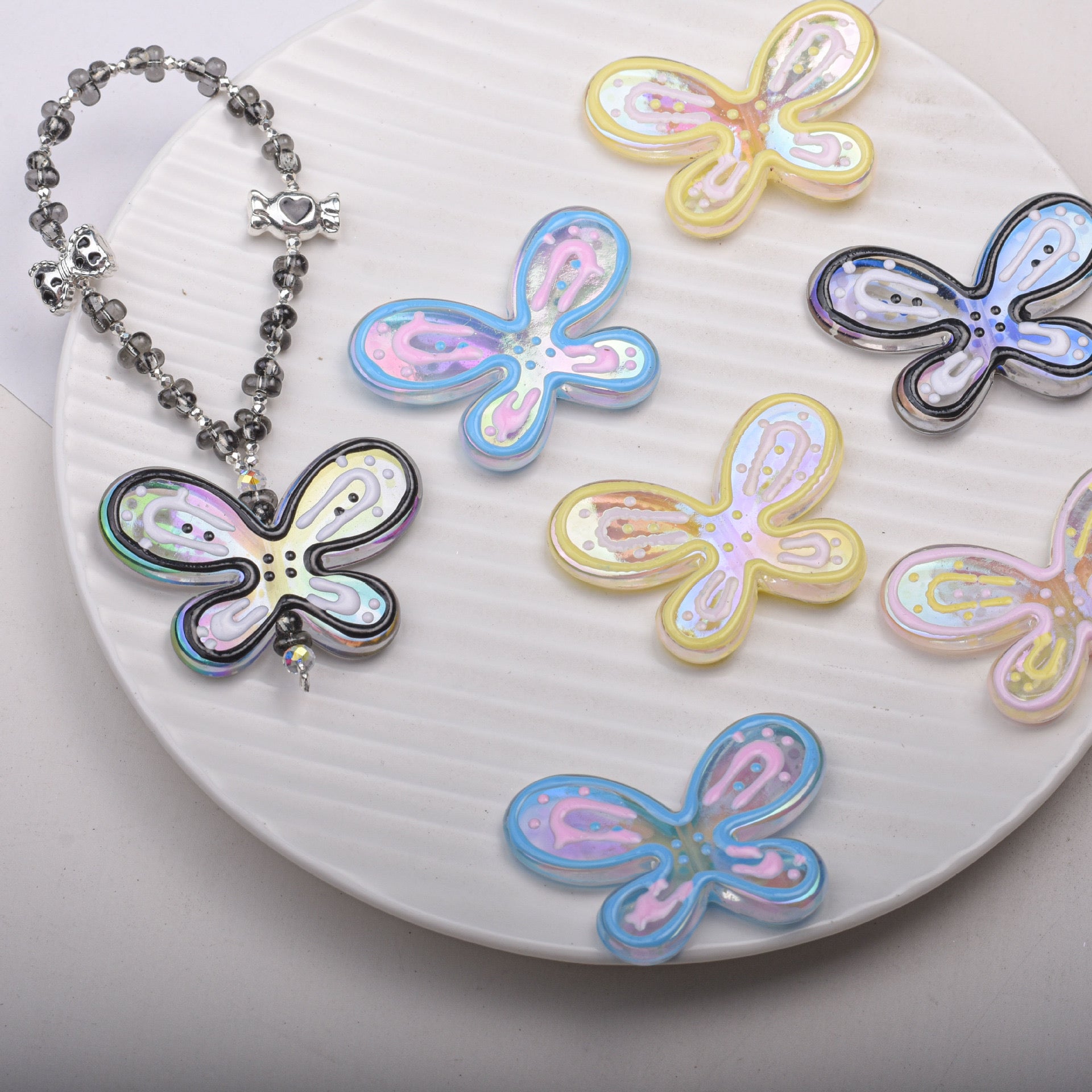 FS1632-46MM Mixed Color Hand Drawn Butterfly Chain Bracelet