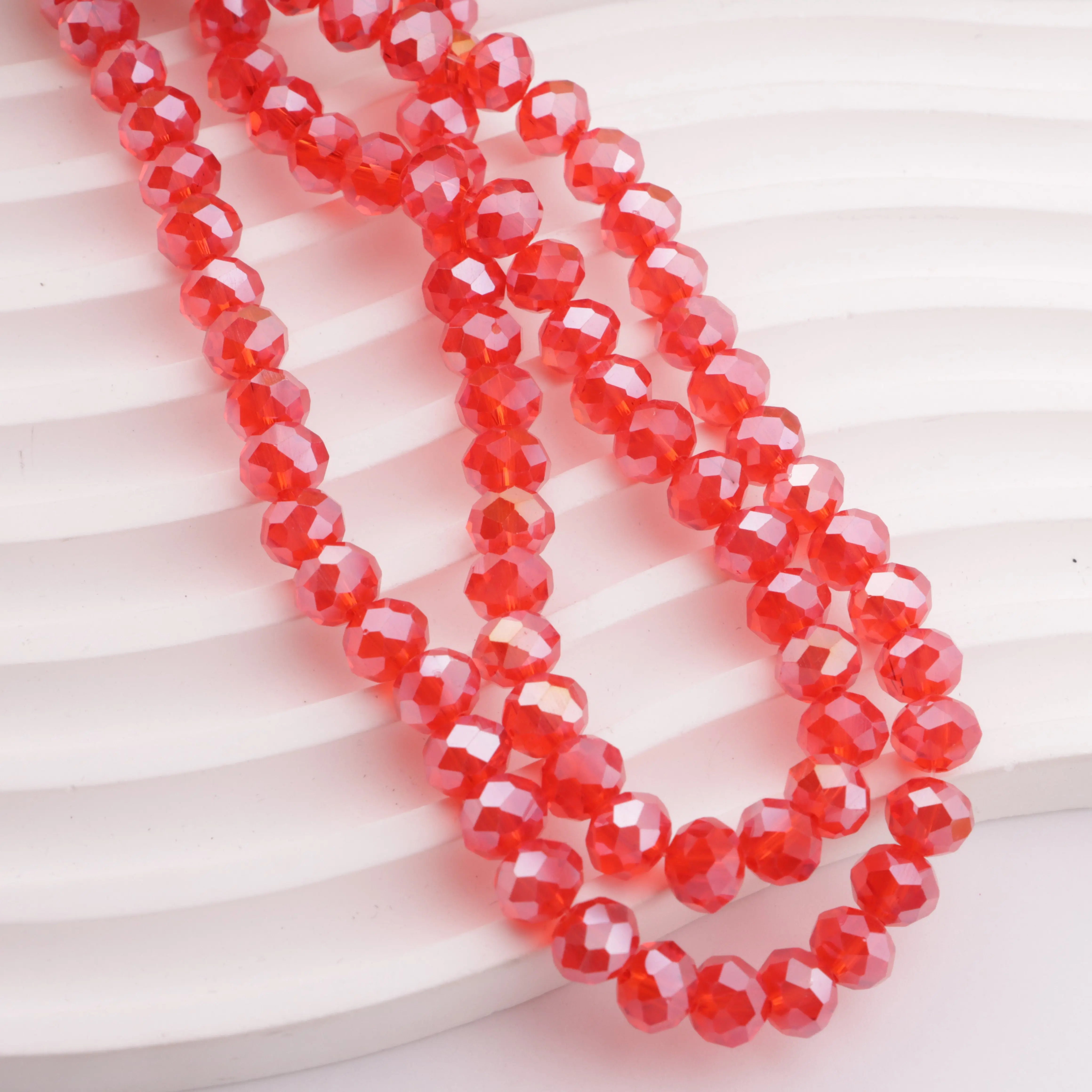 FS2525-8mm Christmas Red AB Crystal Glass Beads Christmas Red Glass Beads - Zoe DIY Wholesale