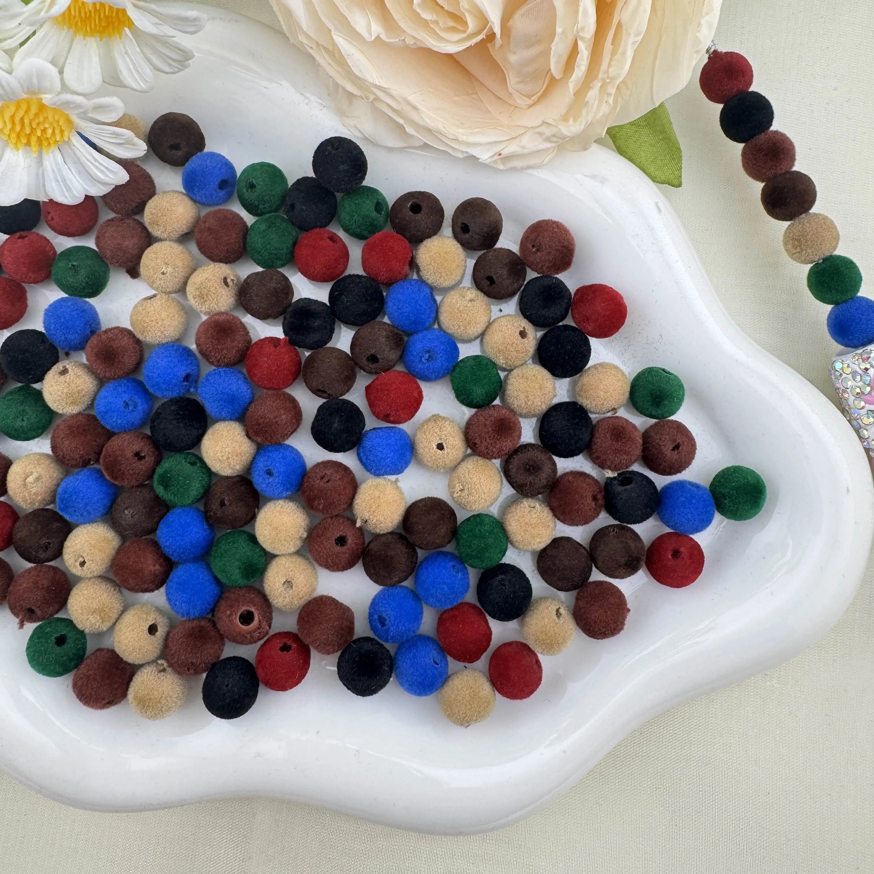 8mm Random Dark Color Mixed Flocked Acrylic Beads Fit For Beadable Pens Zoe DIY Wholesale