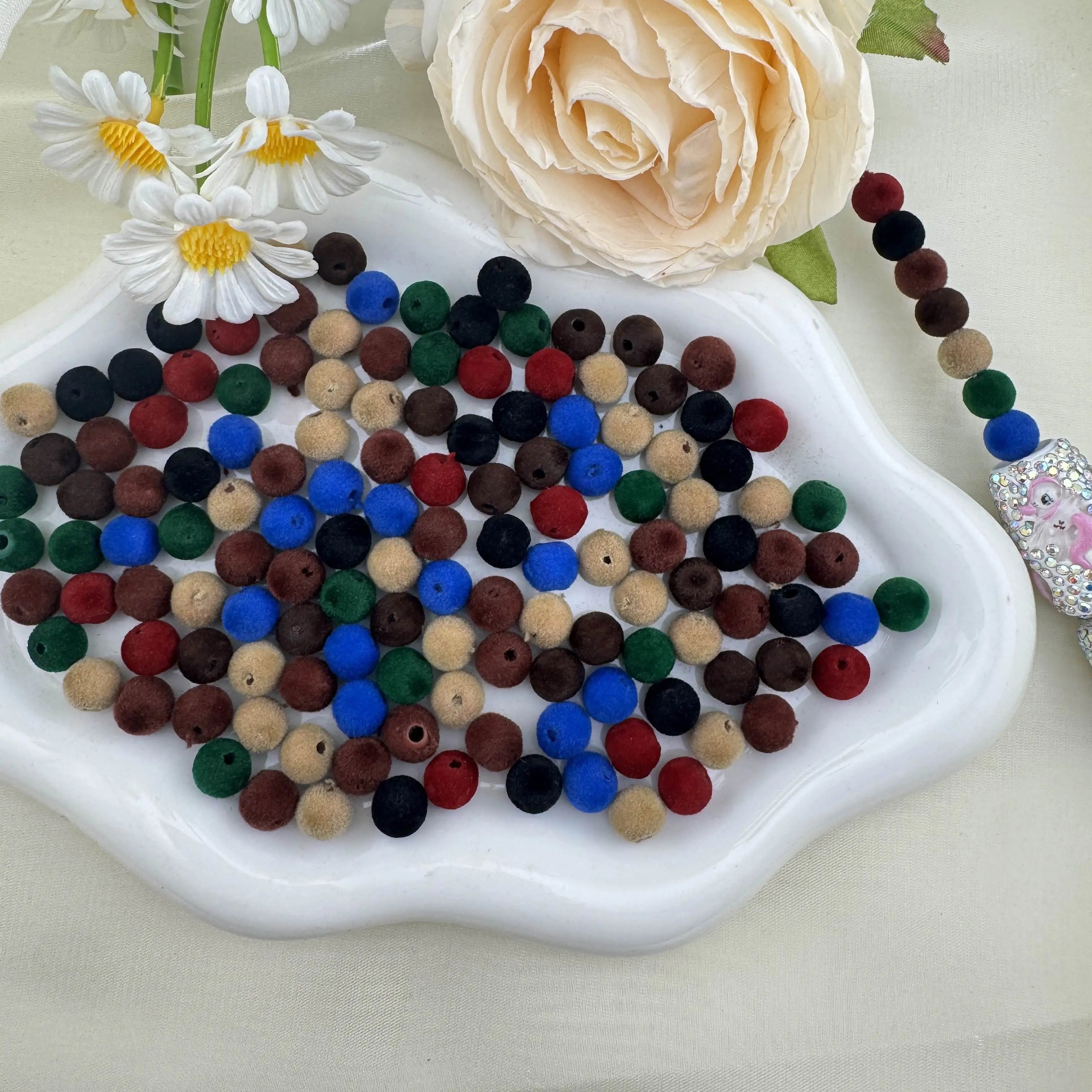 8mm Random Dark Color Mixed Flocked Acrylic Beads Fit For Beadable Pens Zoe DIY Wholesale
