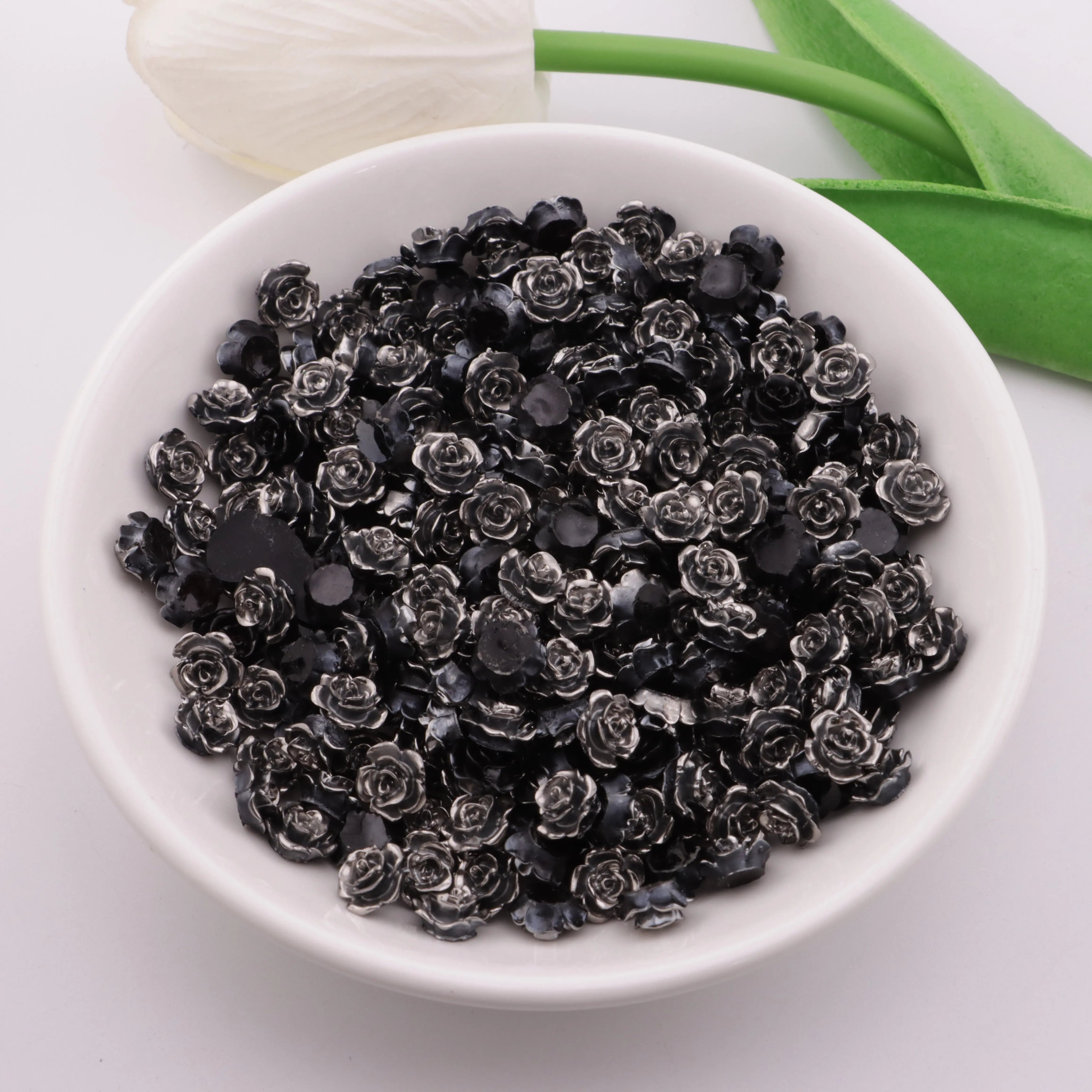 8mm Silver Black Rose Flower Charms Silver Black Rose Flower Zoe's DIY Shop