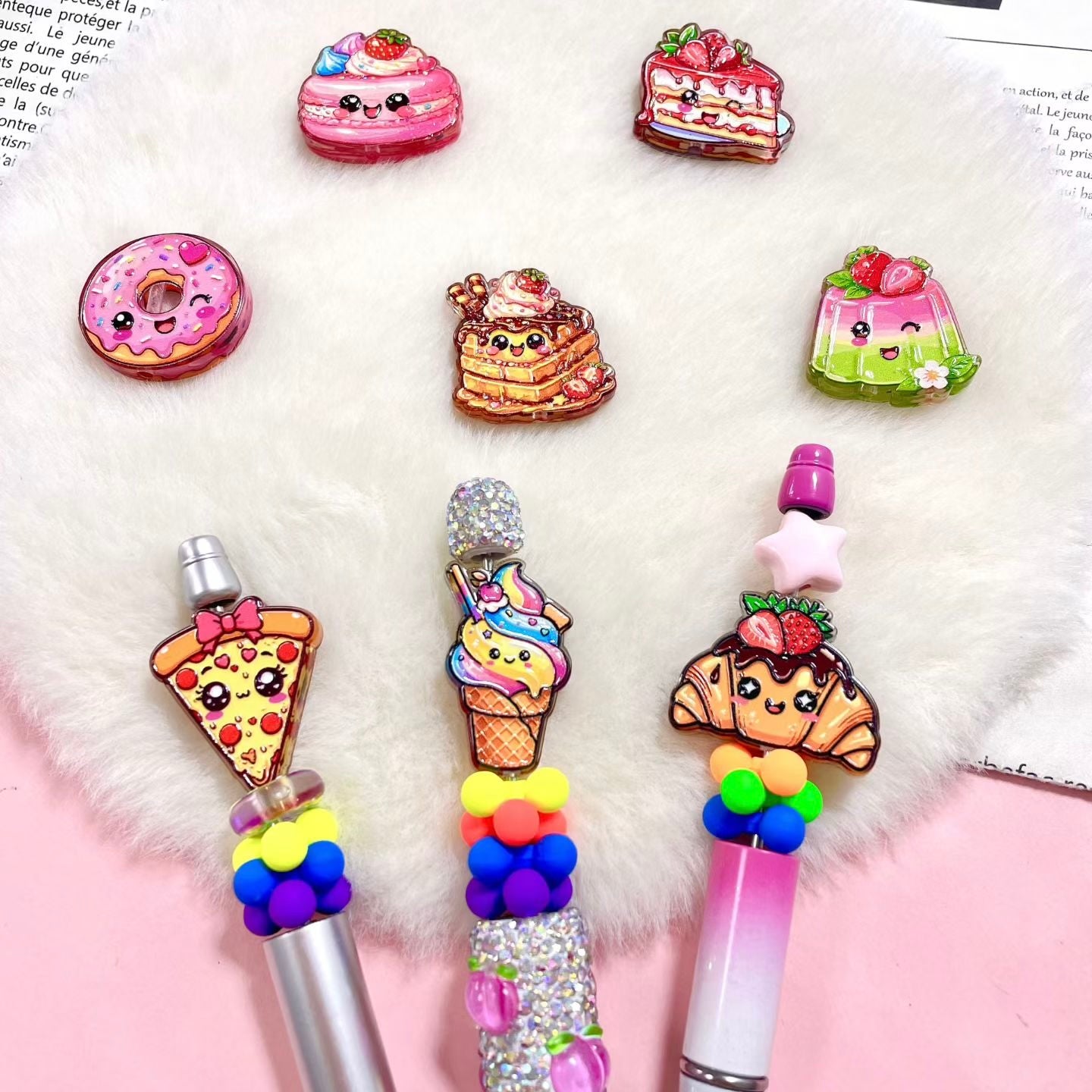 Cute Sweet Food Acrylic Focal Beads For Pen Toppers ,Random Mix