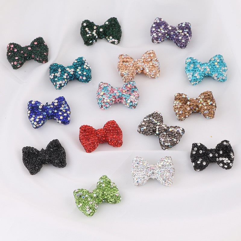 Bling Bling Multi-Color Clay Bow Beads with Shiny Rhinestones,