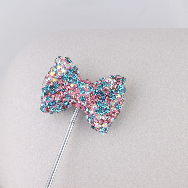 Bling Bling Multi-Color Clay Bow Beads with Shiny Rhinestones,
