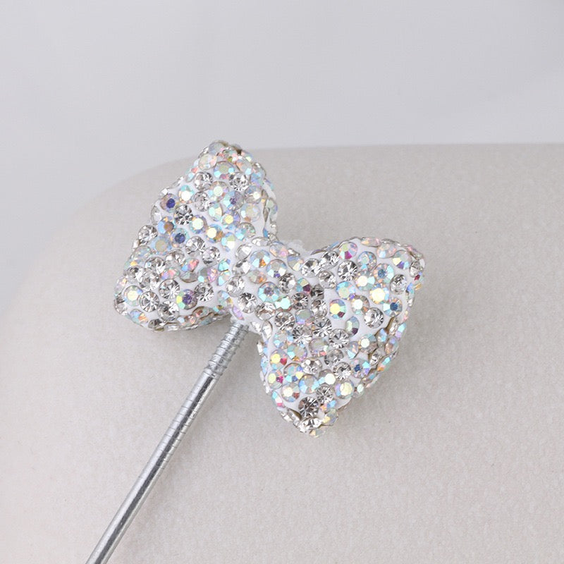 Bling Bling Multi-Color Clay Bow Beads with Shiny Rhinestones,