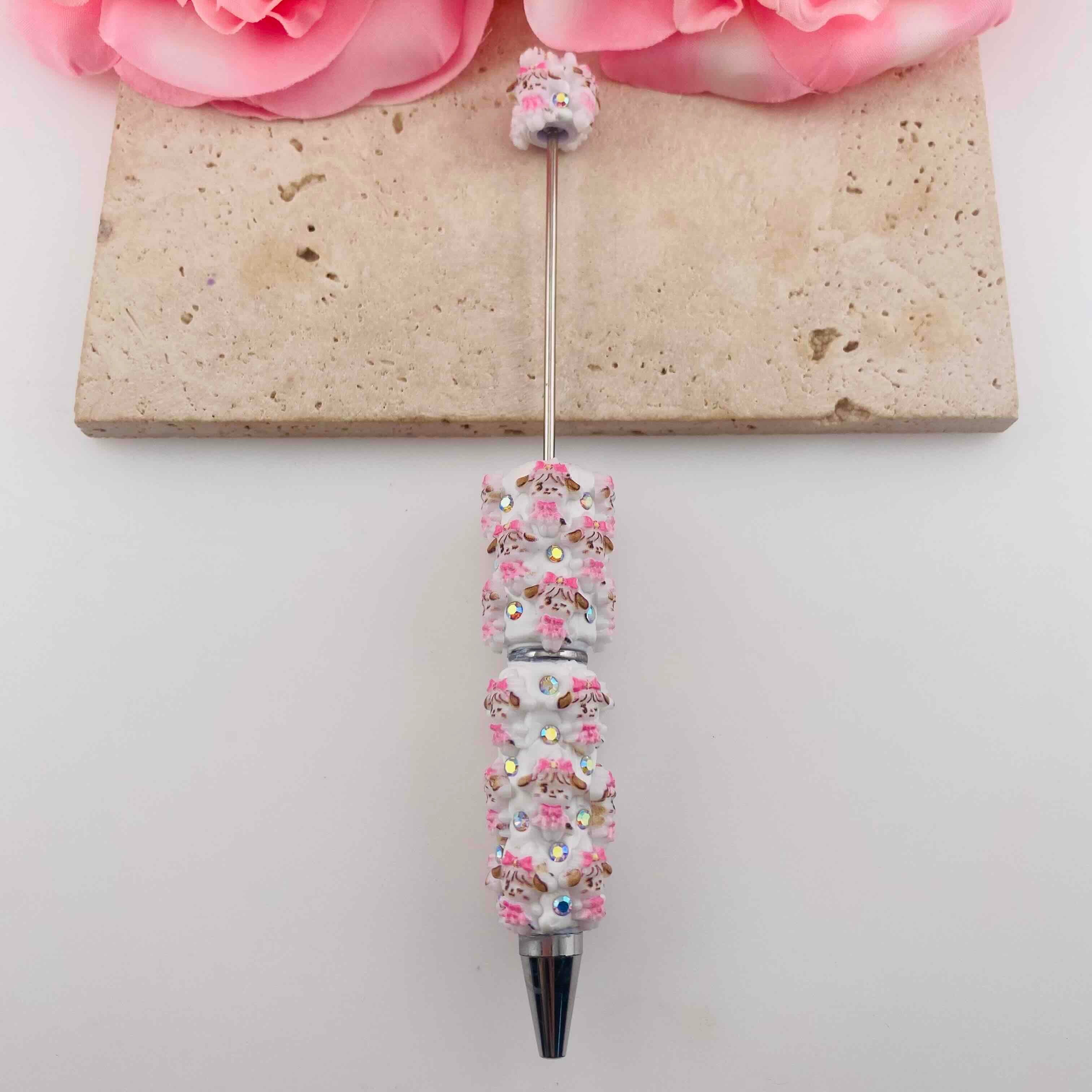 FS19819-Pink Bow Puppy Clay Beaded Pens