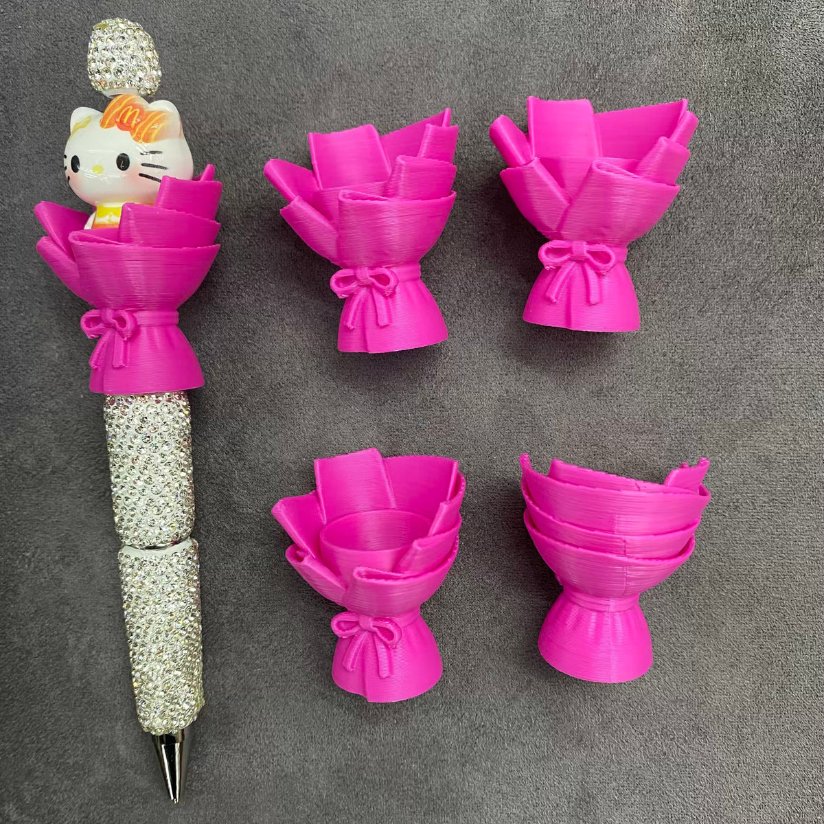 DIY Bouquet Pen Acrylic Beads3D Printed Mini Flower Bouquet Holder for Decorative Pen, Handmade Beaded Pen Accessories