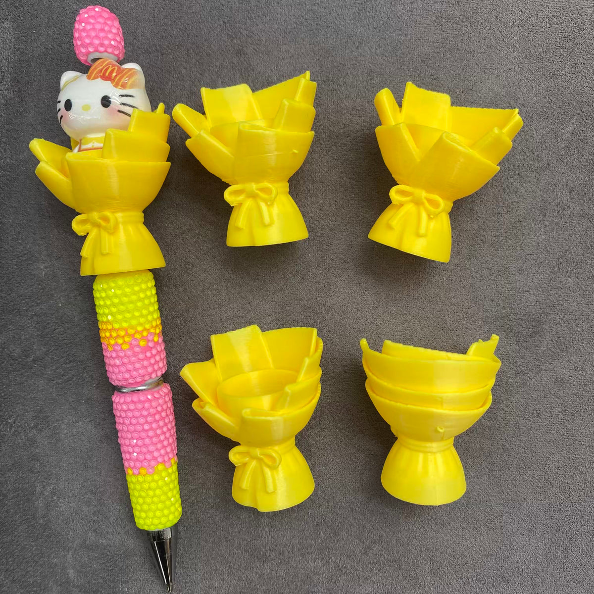 DIY Bouquet Pen Acrylic Beads3D Printed Mini Flower Bouquet Holder for Decorative Pen, Handmade Beaded Pen Accessories