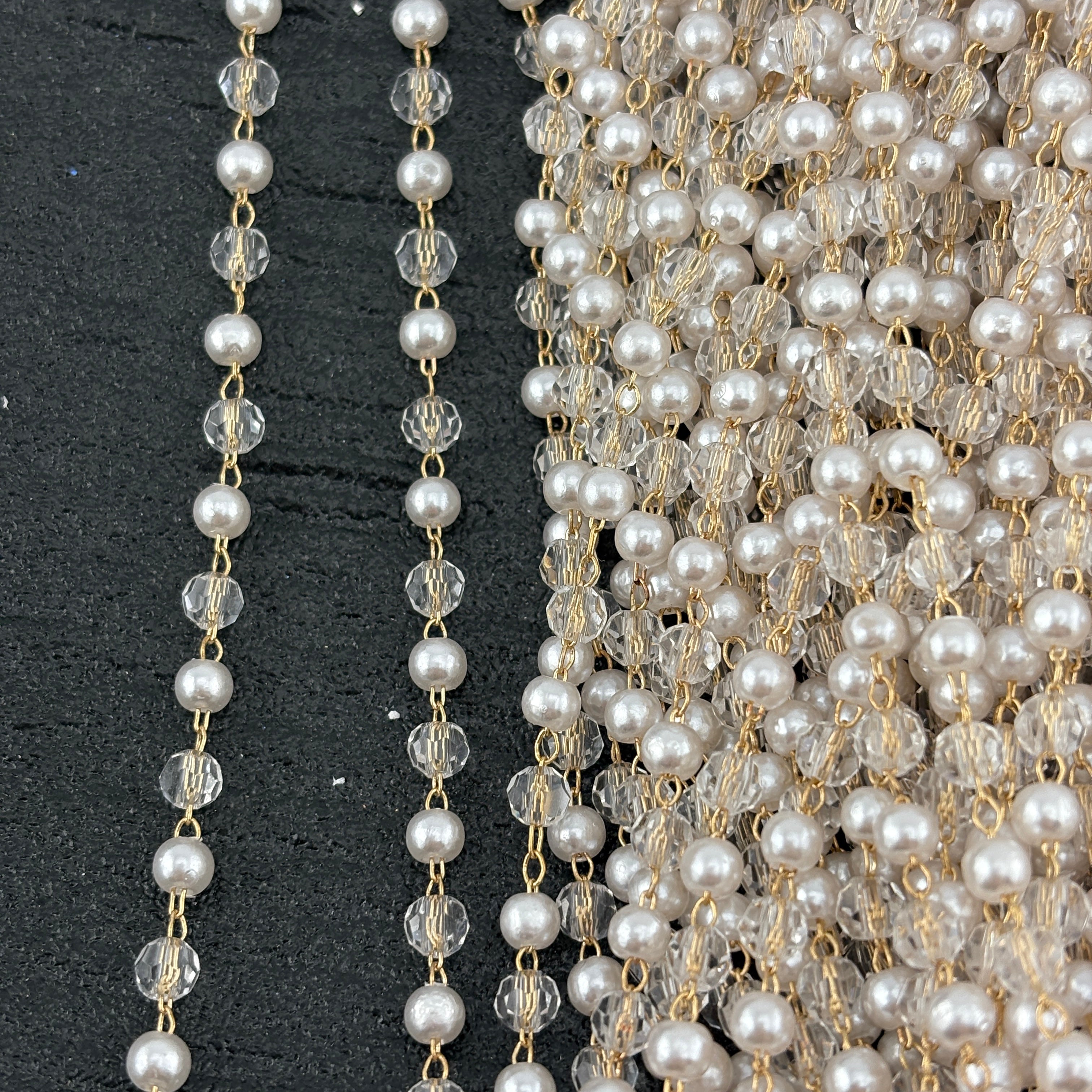 FS2318- 5Meter 4mm Pearl+Crystal Chain