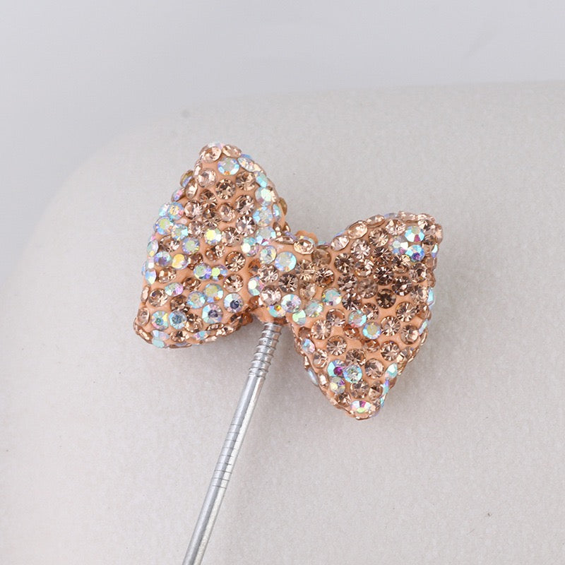 Bling Bling Multi-Color Clay Bow Beads with Shiny Rhinestones,