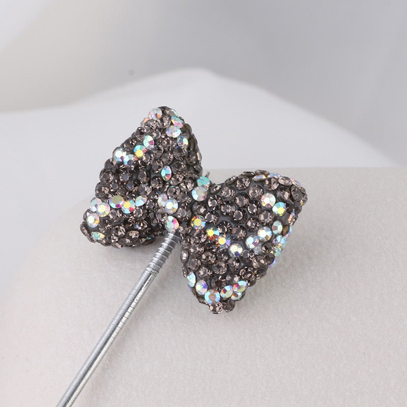Bling Bling Multi-Color Clay Bow Beads with Shiny Rhinestones,