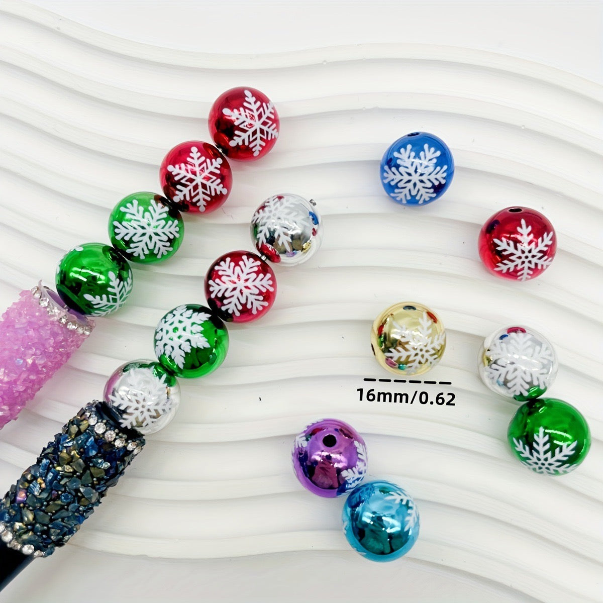 FS2253-16 MM Random Mixed Color Metalic UV Shiny Acrylic Beads Fit For Beadable Pens