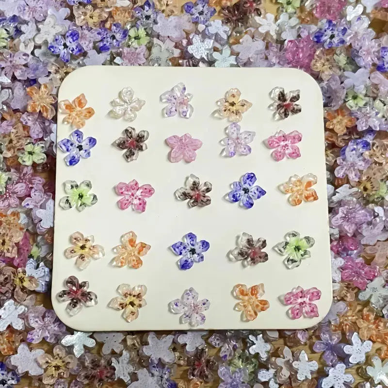 FS6517-9mm Transparent Printing Sakura Resin Nail Charms Nail Charms Floral Nail Art Charms Luminous Flower Charms for Nails Design Floral Charm Resin Flowers Manicure Decorations Blossom Petals For DIY Project - Zoe DIY Wholesale