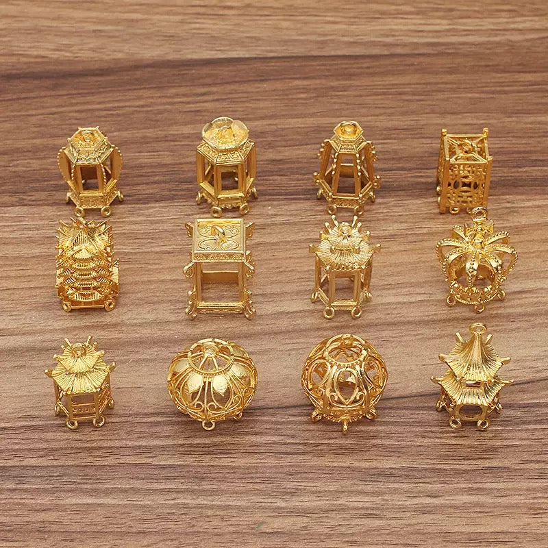 KC Gold  Hollow Cage Beaded Charm Pendant for DIY Jewelry