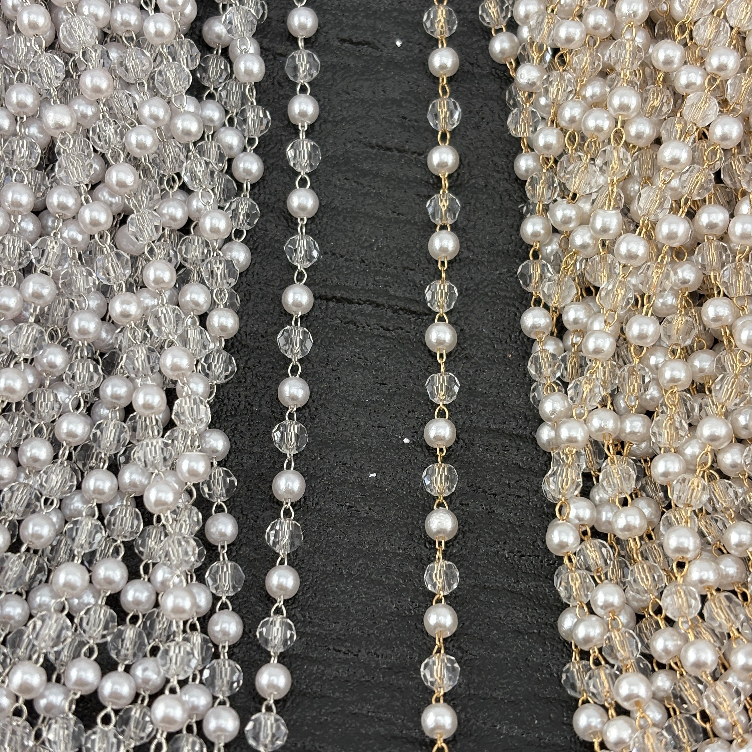 FS2318- 5Meter 4mm Pearl+Crystal Chain