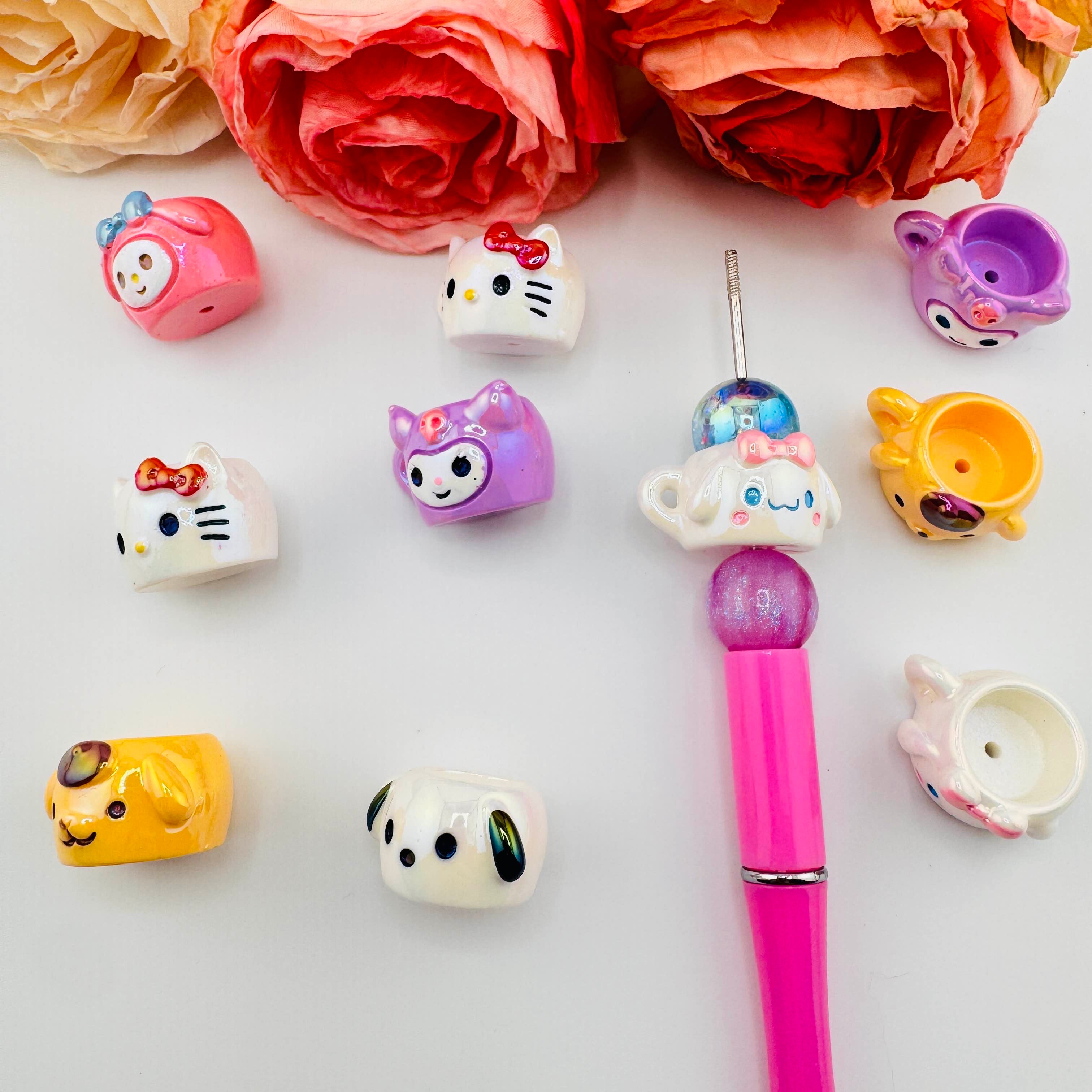 FS10894-Random Mixed UV Coating Sanrio Resin Beads Fit For Beadable Pens