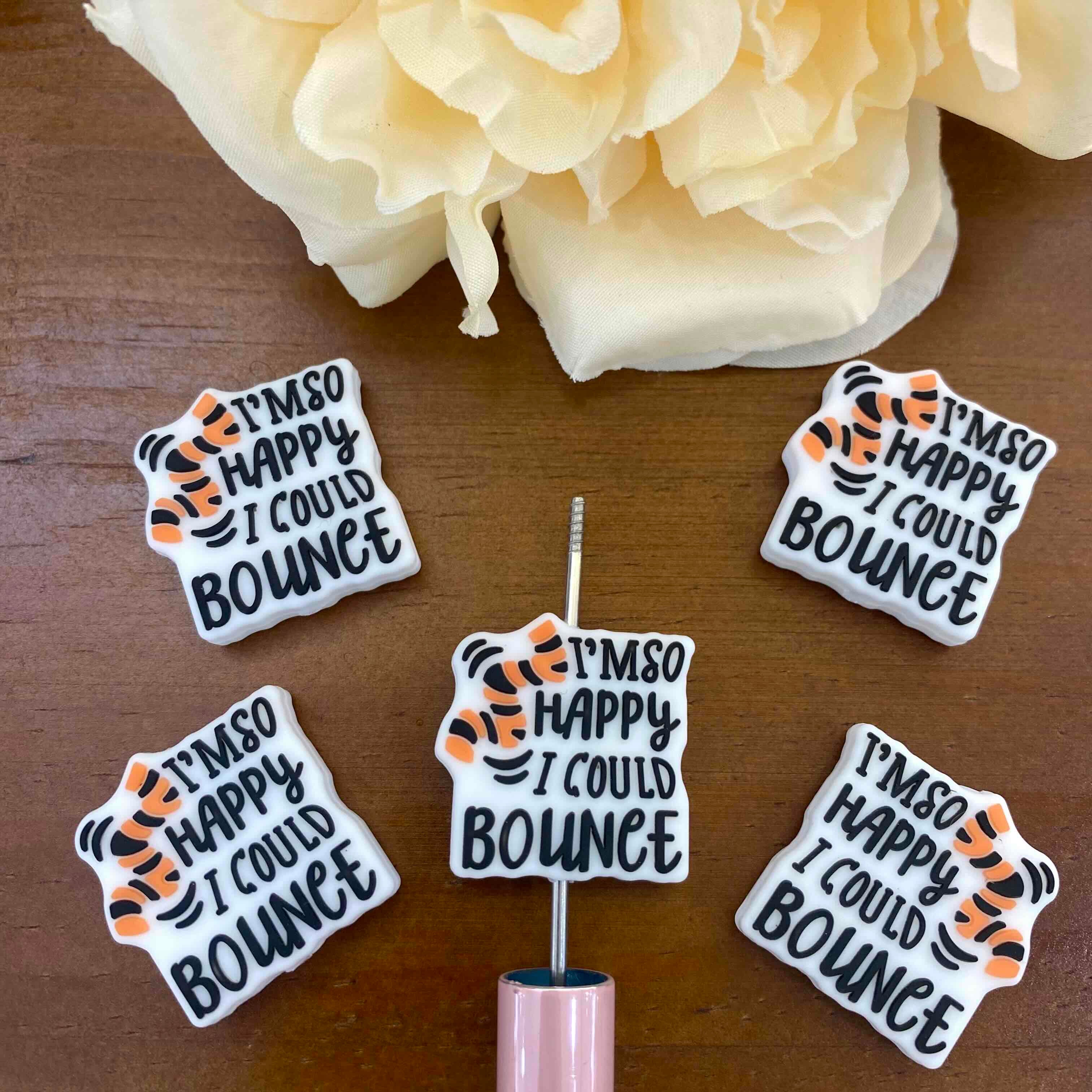 FS20178-Happy Tiger Stripe Flat Silicone Focal Beads